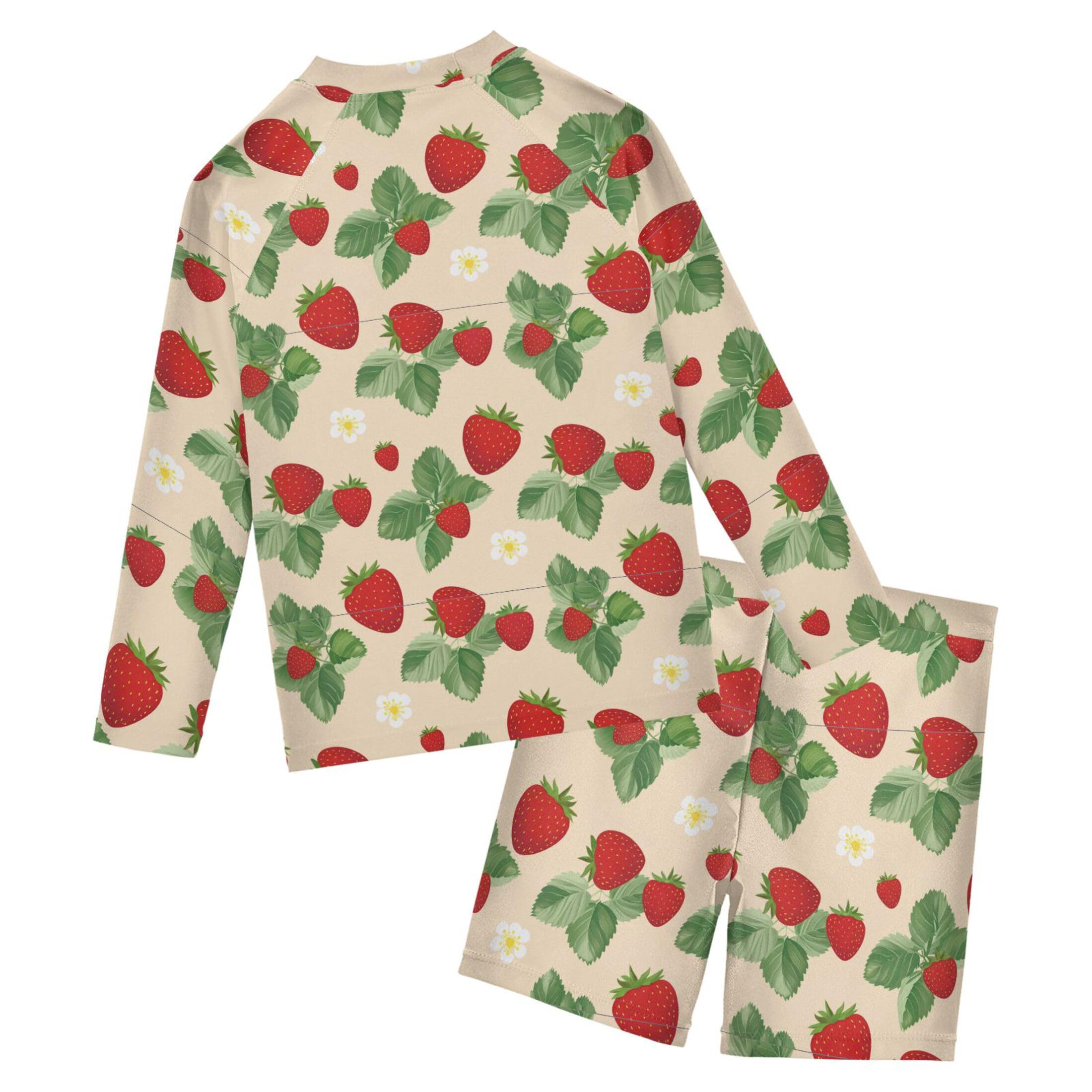 Strawberry Fruit Flowers Toddlers and Baby Boys' Swimsuit Trunk and Rashguard Set B0405157