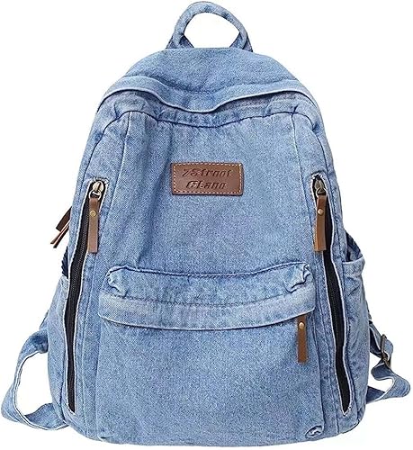 Mochila de mezclilla para mujeres y hombres, mochila vintage estilo grunge, mochila para computadora portátil, mochila retro para viajes y trabajo,