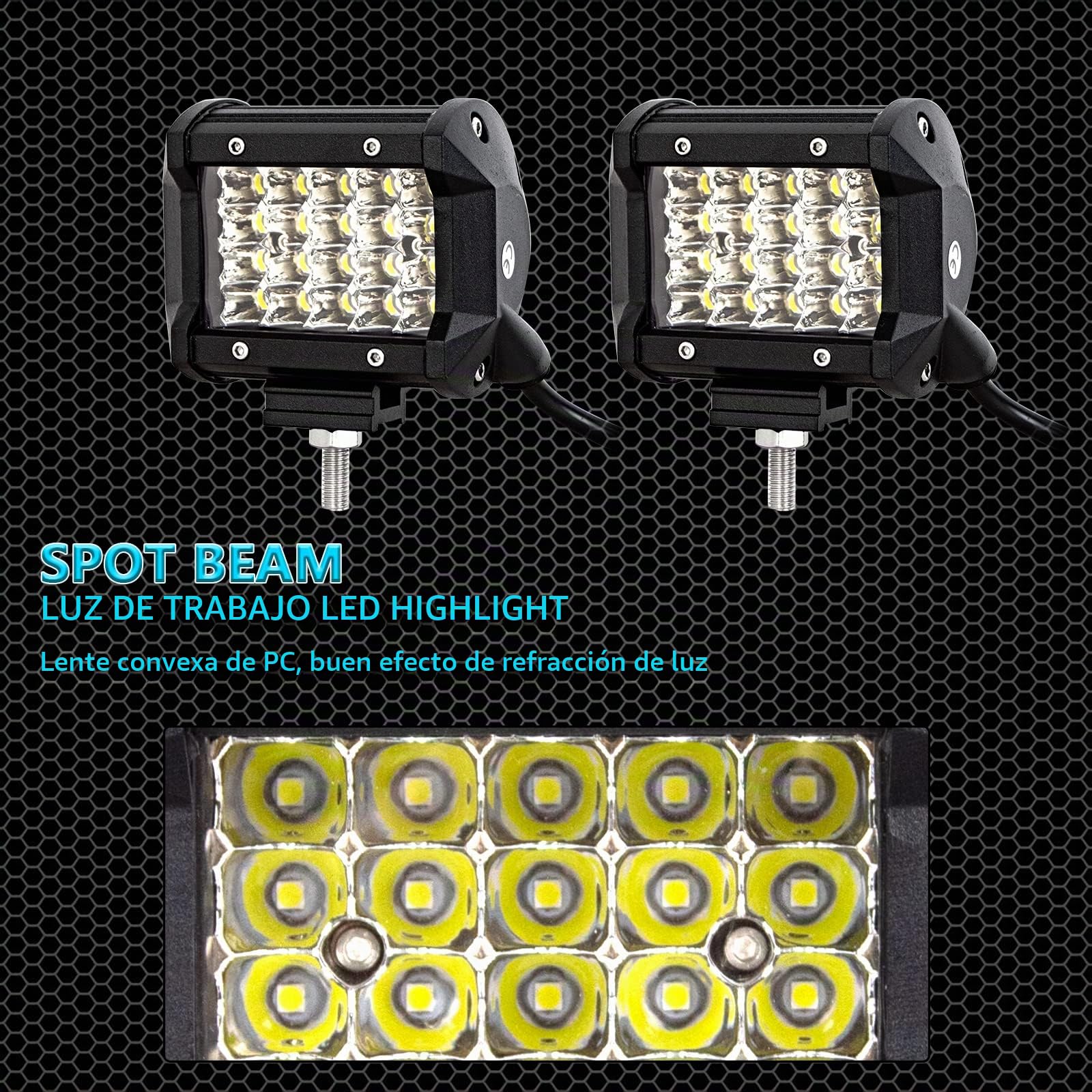 RIGIDON 38cm 15 pulgadas 390W barra led 4x4, 2Pcs 4 pulgadas 60W focos led tractor y 12V arnés de cableado, barra luminosas led faros trabajo lámpara para off road camión coche ATV SUV todoterreno