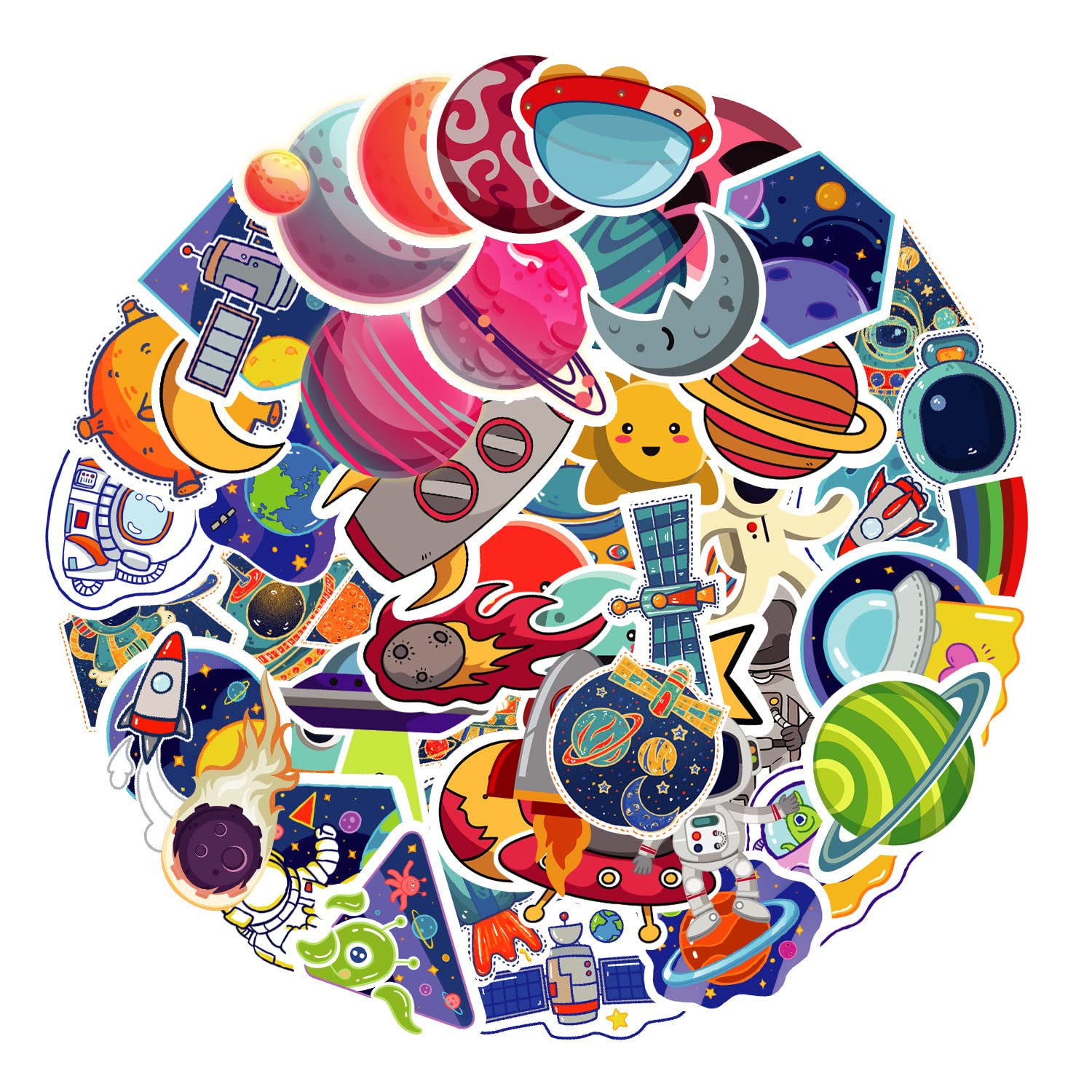 50Pcs Universe Planet Stickers Laptop Car Scrapbook Phone Skateboard Suitcase Luggage Bike Planet Stickers Vinyl Waterproof Aesthetic Personalised Stickers for Teens Boys Girls Adults Children