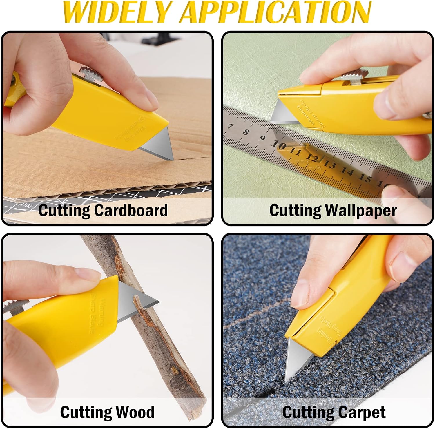 DIYSELF 1 Pack Box Cutter Retractable with 10 Blades, Box Opener Heavy Duty Razor Blades Utility Knife for Cardboard, Carton, Box Knife for Garage, Warehouse, Razor Knife Exacto Knife (Yellow)