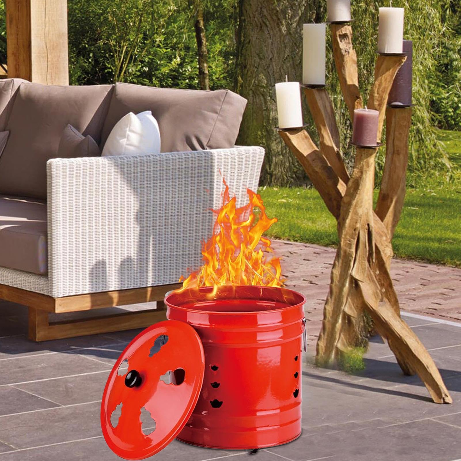 Brûleur à Papier avec Couvercle - Poignée Ergonomique - Seau Anti-étincelles pour Jardin, terrasse, Plage, Porche, Balcon, Jardin, terrasse, intérieur