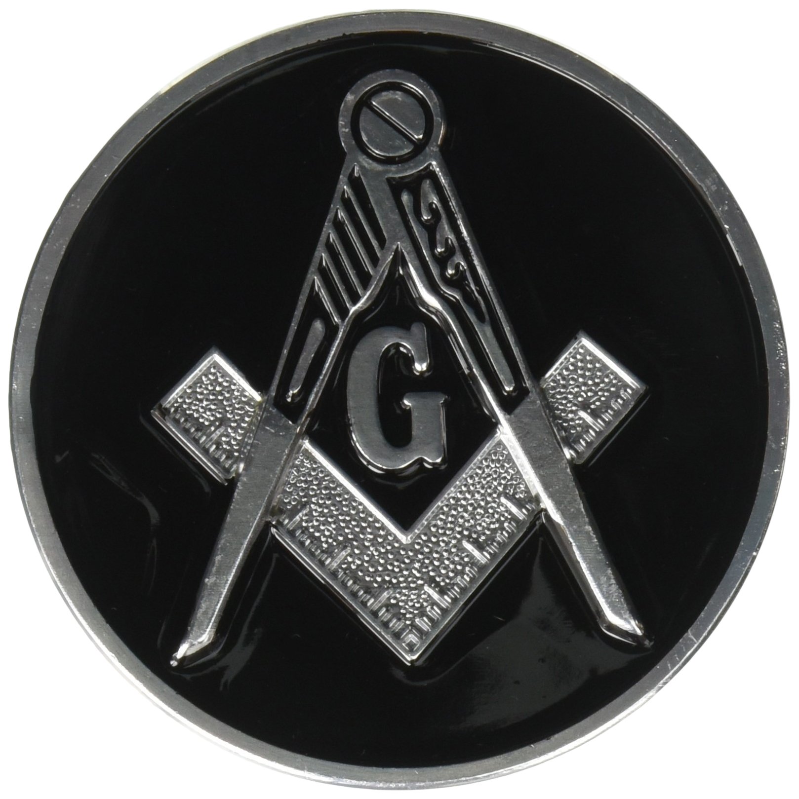 The Masonic Exchange Square & Compass Round Black & Silver Car Auto Emble