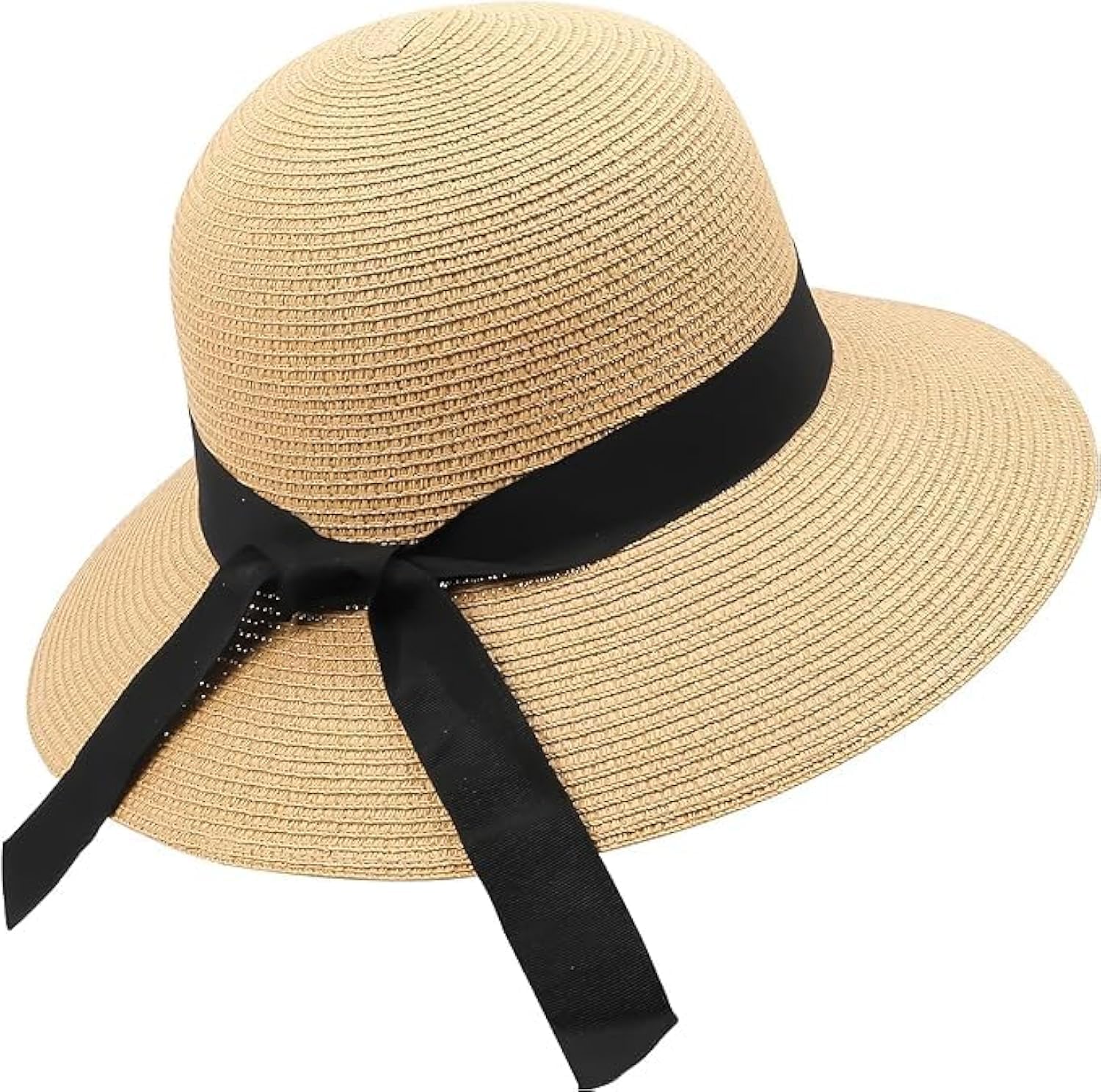 ALANXWomen Sun Hat Summer Straw Wide Brim Beach Sun Straw Hat Travel Floppy Foldable Solid Hat UV Protection Beach Cap