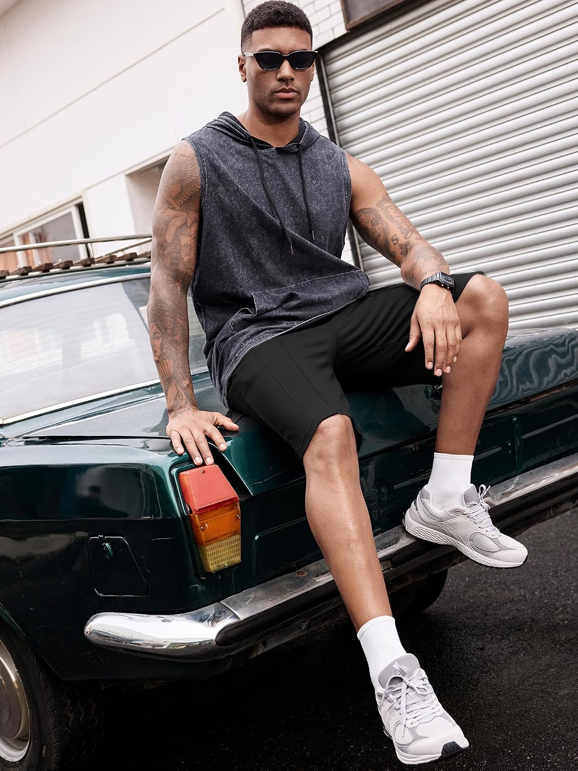 JMIERR Men's Baggy Sweat Shorts Cotton Under Knee Drawstring Shorts