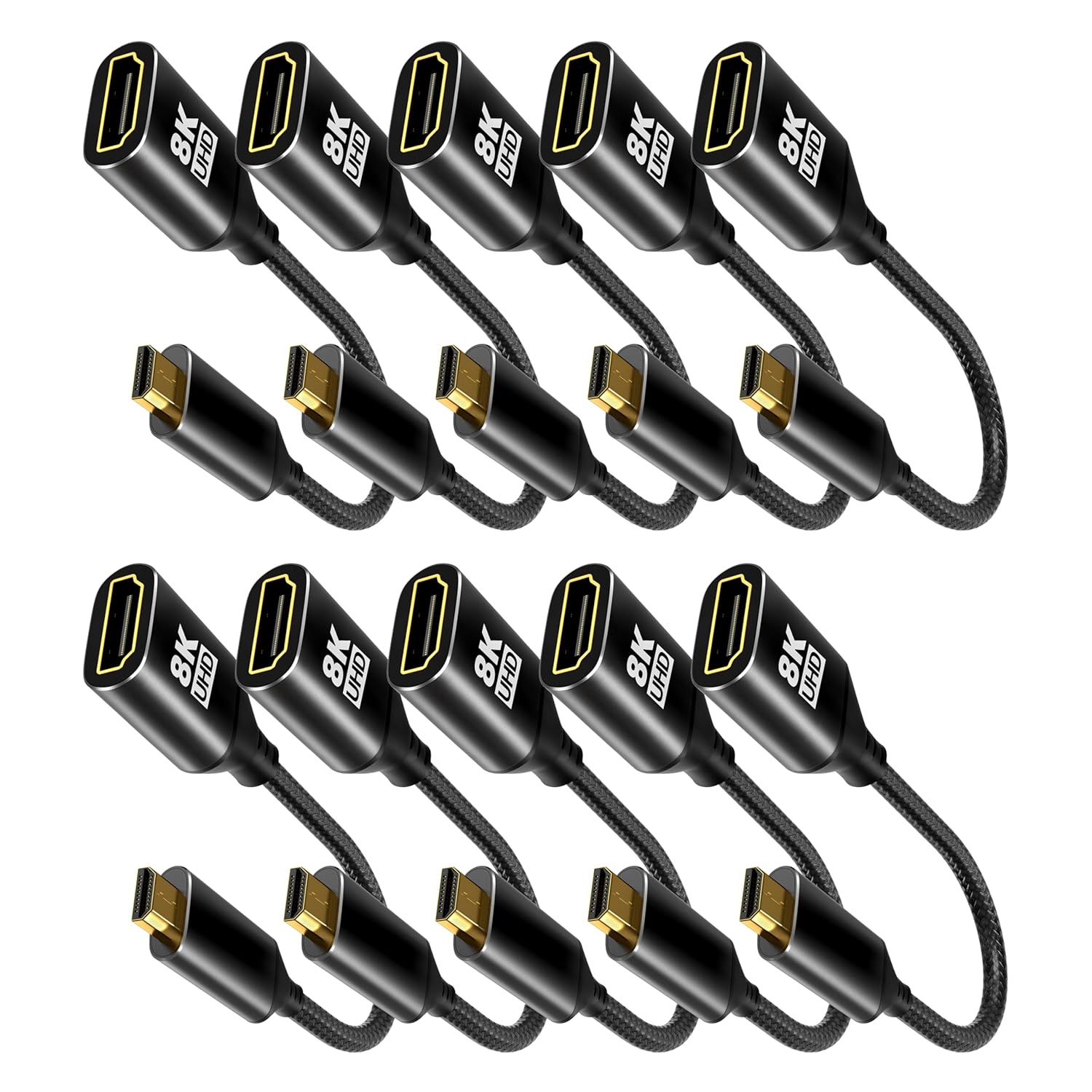 8K Micro HDMI to HDMI Adapter 10Pack, Male to Female HDMI 2.1, 8K60Hz/4K120Hz HDR 3D Dolby 48Gbps High Speed, Compatible With Projector, Tablet, Graphics Card, Camcorder, Support Reverse Transmission