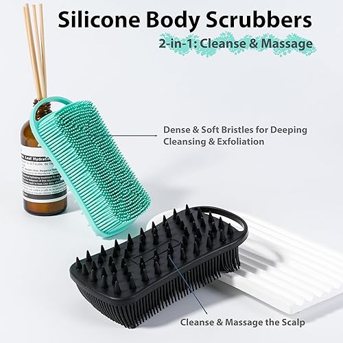 Miniatura 2 de 2 piezas de cepillo corporal de silicona, cepillo de baño y ducha exfoliante 2 en 1, esponja de loofah de silicona suave para piel sensible,