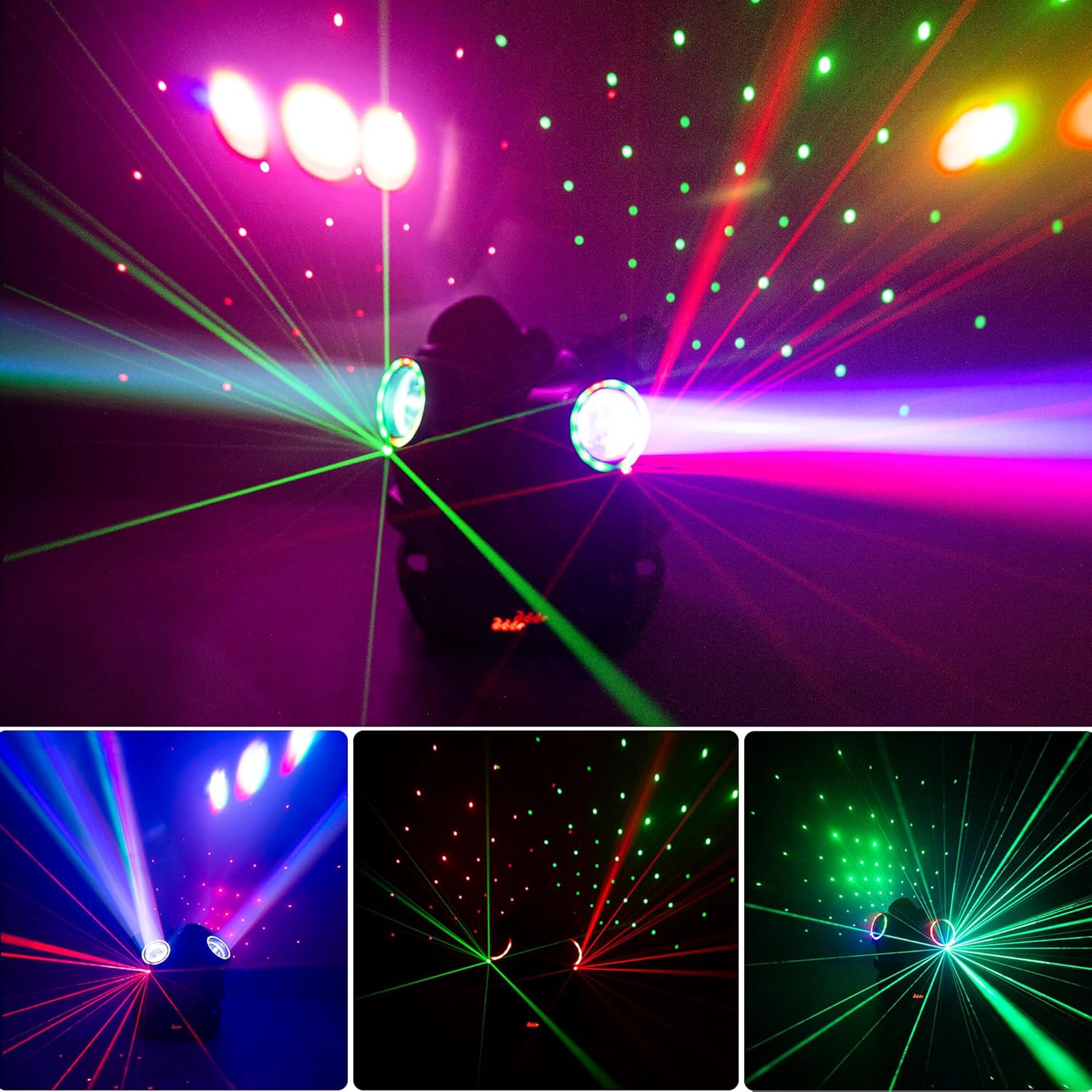 4-Beam Moving Head Light, Multi-Lens DJ Stage Light. 150W Moving Head Stage Light with DMX and Remote Control. Perfect for Weddings, DJ Parties, Concerts, and theaters.