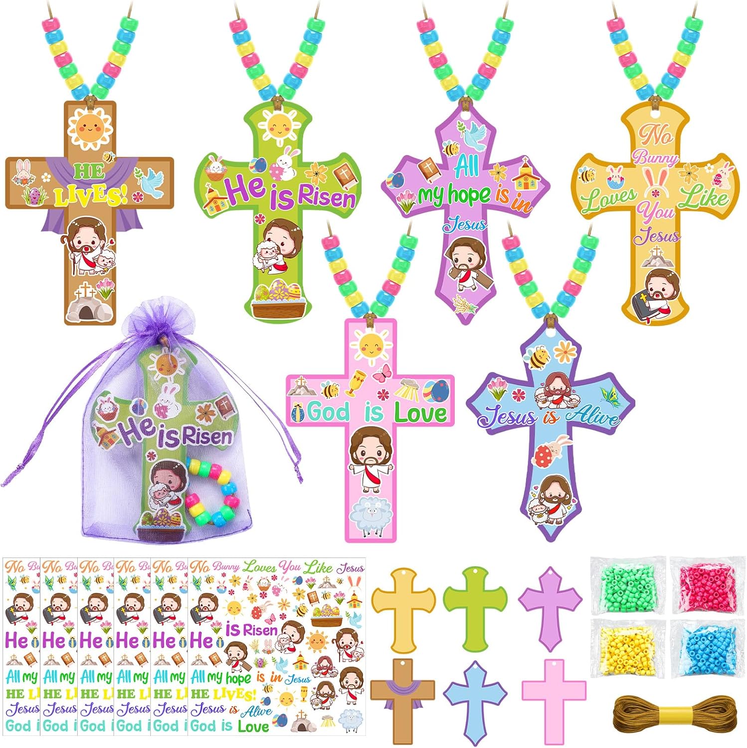Watersay 48 Set Easter Crafts Religious Easter Cross Kit Christian DIY Paper Crafts Make Your Own Cross Ornament for Sunday School Christmas Church Classroom Activities