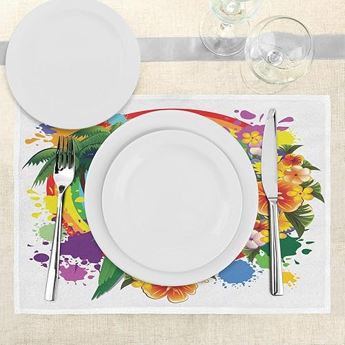 Miniatura 293 de Ambesonne Juego de 4 manteles individuales amarillos y azules, diseño de flores de primavera, flores vibrantes, manteles individuales de tela Azul