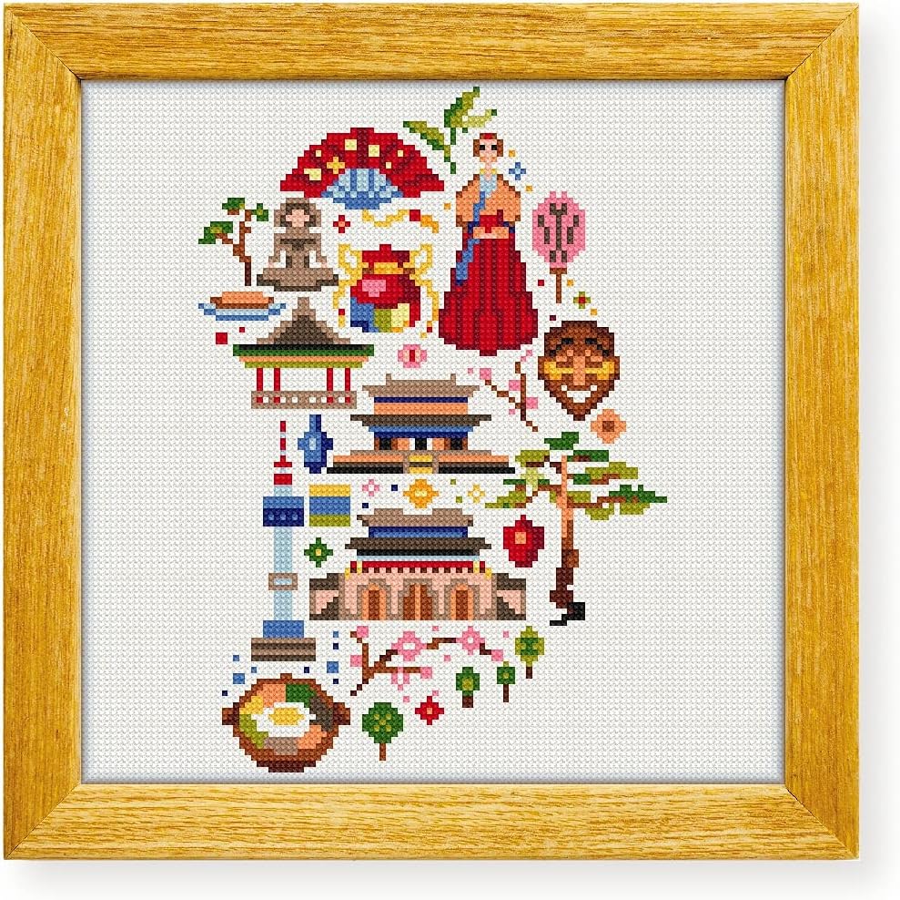 Awesome Pattern Studio Korea in Icons DS842, Diamond Painting Kit, Diamond Art Kits for Adults, Full Drill 5D Diamond Dots Kits. All Items Included.