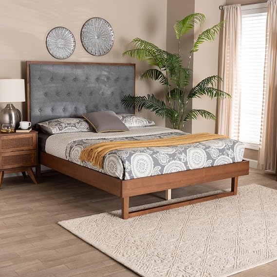 Baxton Studio Bryn Bed (Platform), King, Grey/Walnut Brown