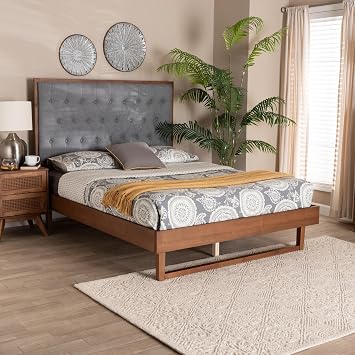 Baxton Studio Bryn Bed (Platform), King, Grey/Walnut Brown