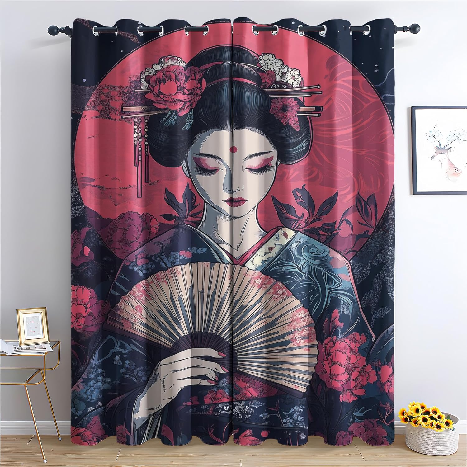 Mukryzaa Japanese Geisha Curtains for Bedroom, Traditional