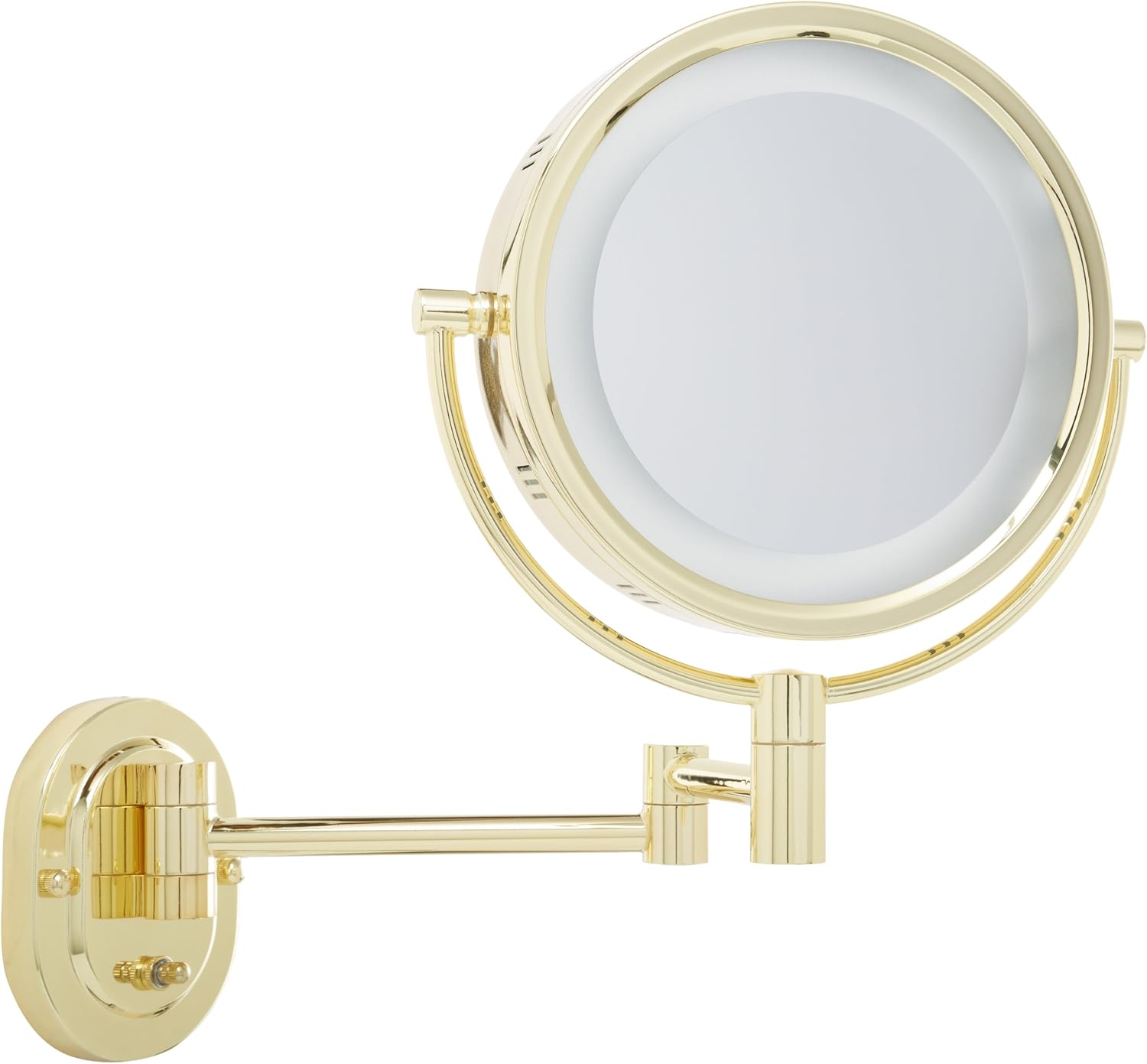 Jerdon HL65G 8Inch Lighted Wall Mount Makeup Mirror with 5X