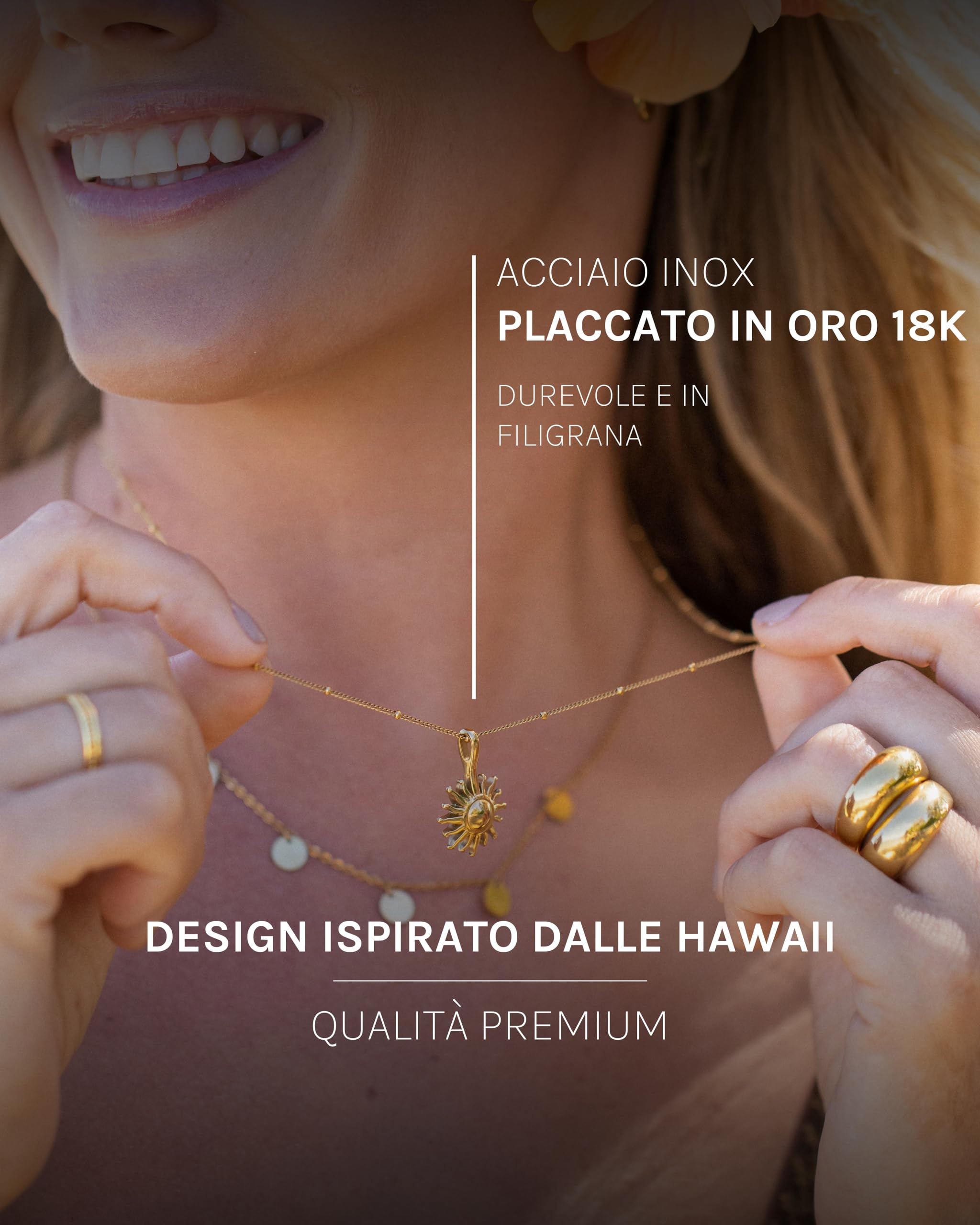 Purelei Sun necklace – Collana donna in resistente acciaio inossidabile – Collanina donna con ciondolo – lunghezza 50-55 cm – Collana per un look personalizzato – impermeabile