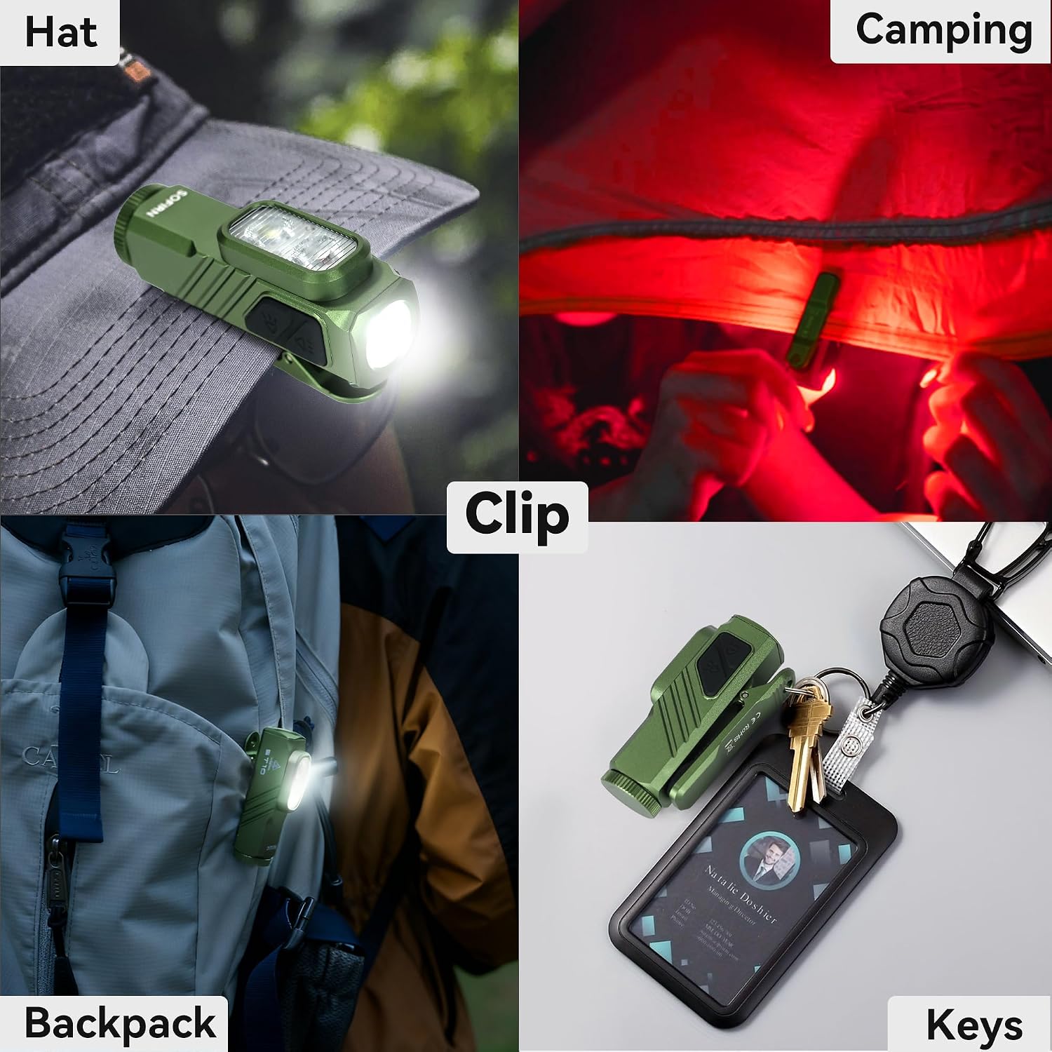 sofirn ST10 EDC Clip-ON Flashlight Rechargeable with 660nm Deep Red Light, 1000 Lumens Bright IPX6 Multi-Mode Magnetic Small Pocket Light for Signaling, Cycling, Camping (Green)