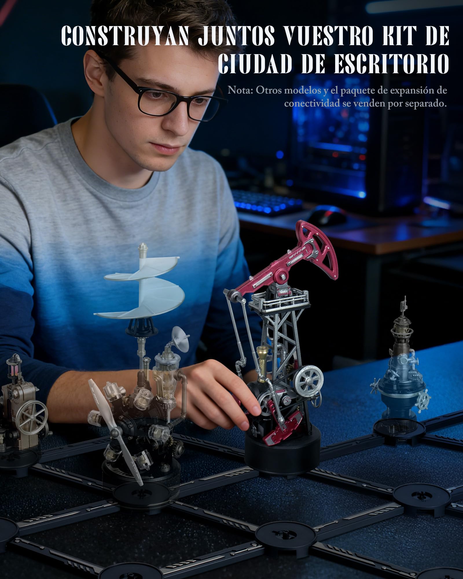 ROBOTIME Puzzle 3D dla dorosłych Model Pompy Olejowej – Zestaw do budowy mechanicznej DIY z światłami i ruchem, model inżynieryjny z PVC, prezent dla kolekcjonerów i miłośników STEM, CGL03