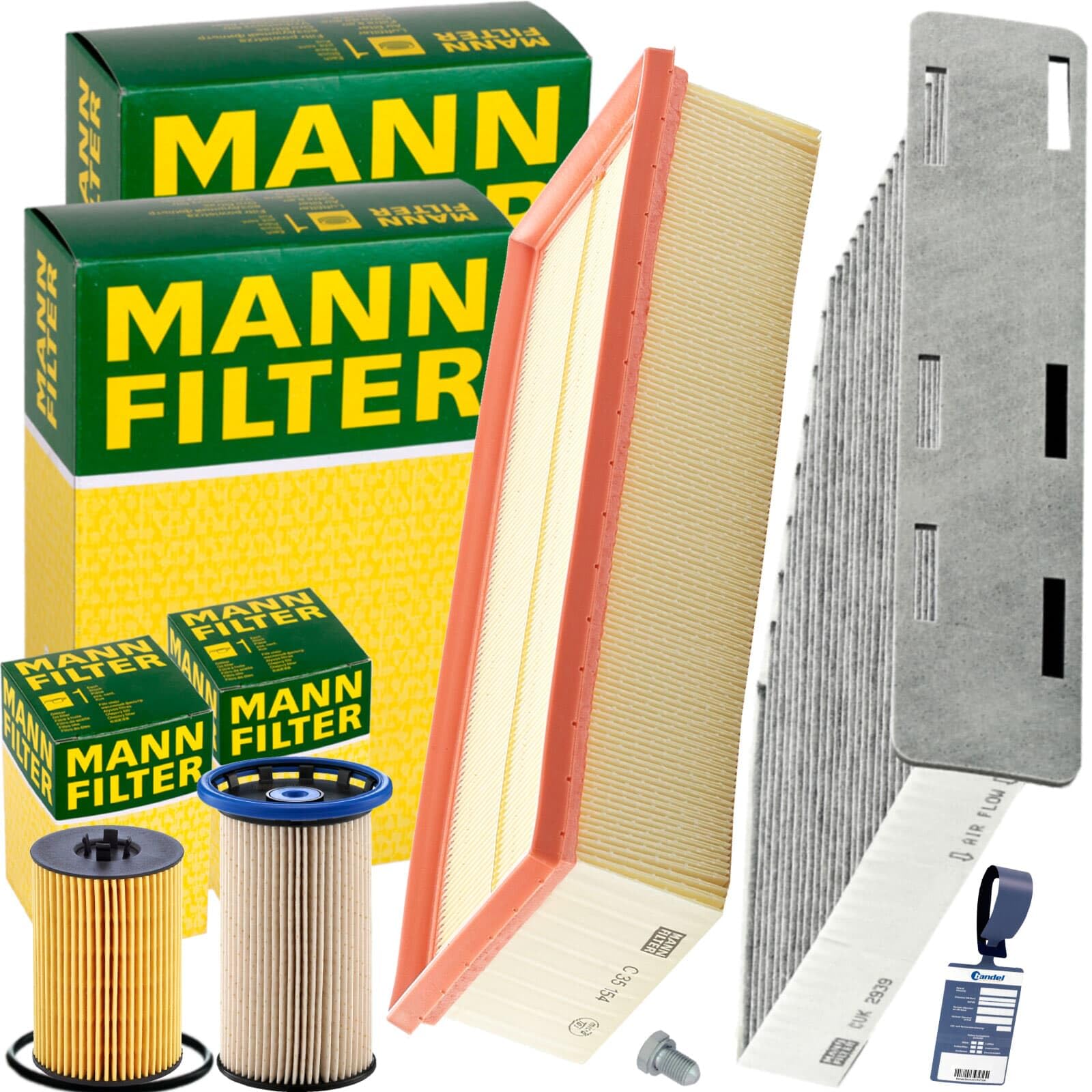 Mann Filter Inspektionspaket | CUK2939+C35154+HU7020Z+PU8008/1+588.670.001+MN1801 Kompatibel mit Alhambra (710, 711),Alhambra Van (711),CC B7 (358),Q3 (8UB,