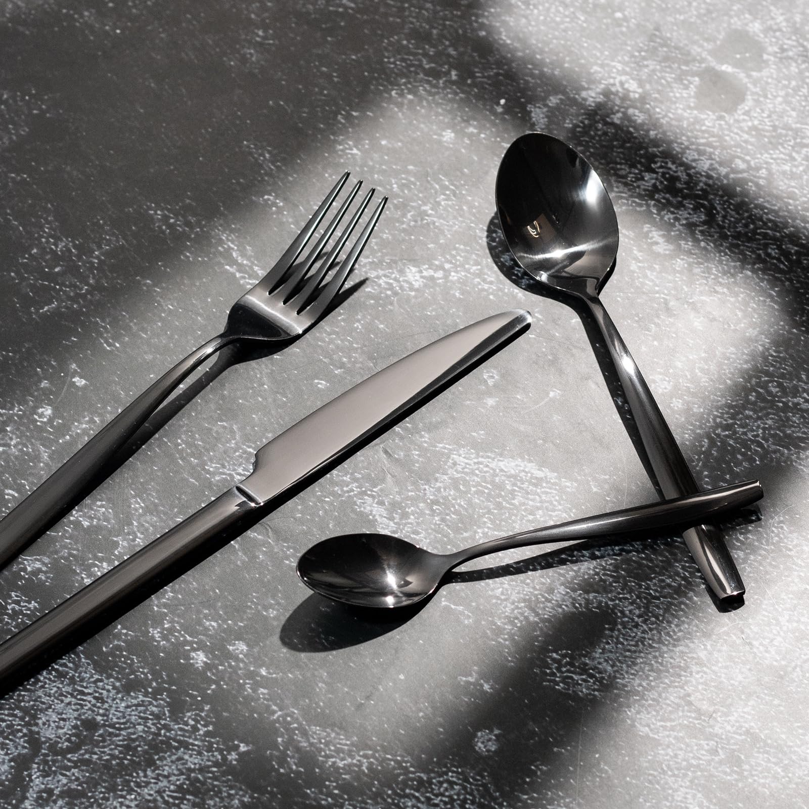 Alata Bristol Edelstahl Poliert Schwarz Besteck Set 8 Personen, Essbesteck 32 teilig, Glänzend, Spülmaschinenfest