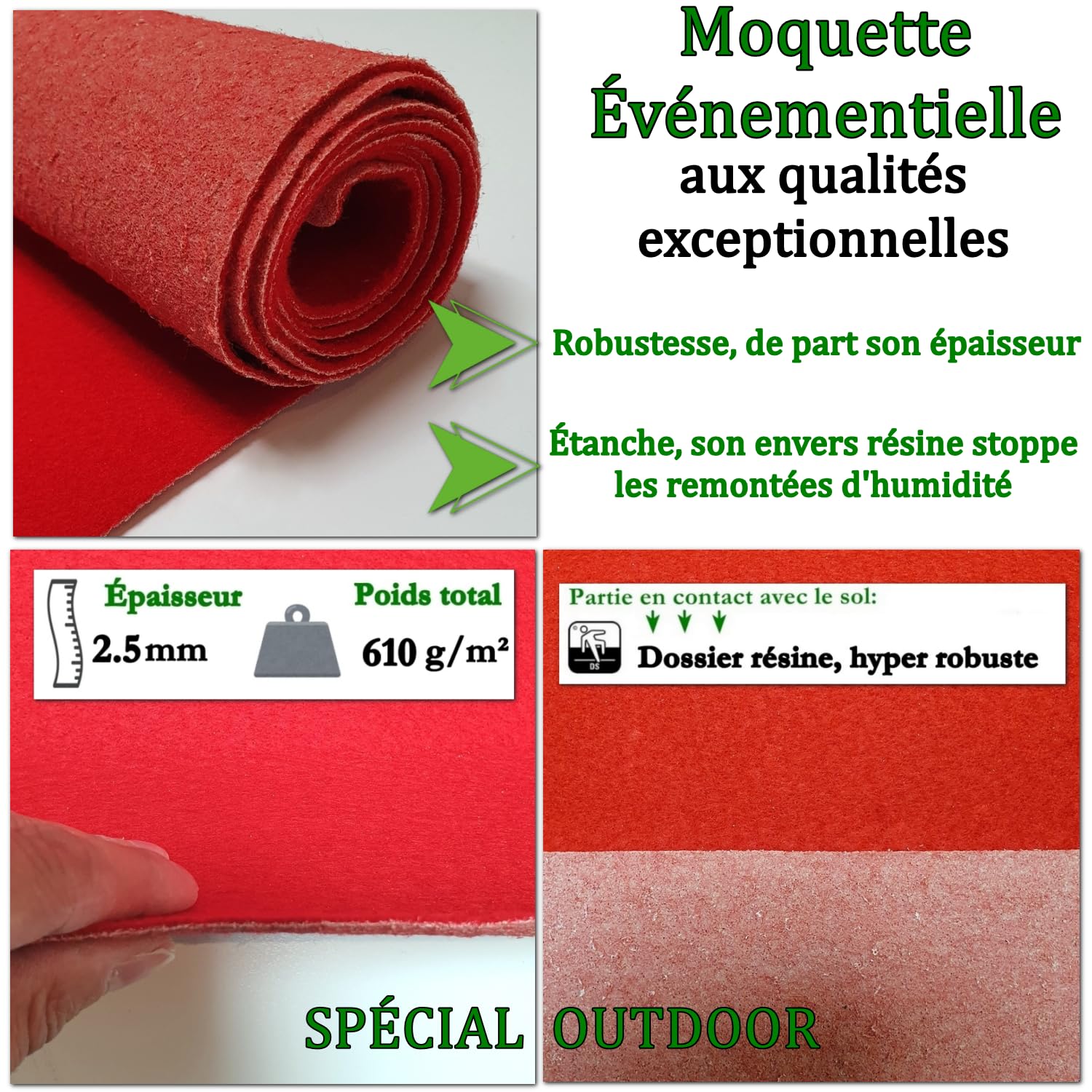 MadeInNature Moquette per Eventi Riutilizzabile e Robusta, Moquette per Esposizione e Stand Classificata Anti-Fuoco, Larghezza 2 metri, Colore e Lunghezza a scelta (Rosso, Lunghezza 300cm)
