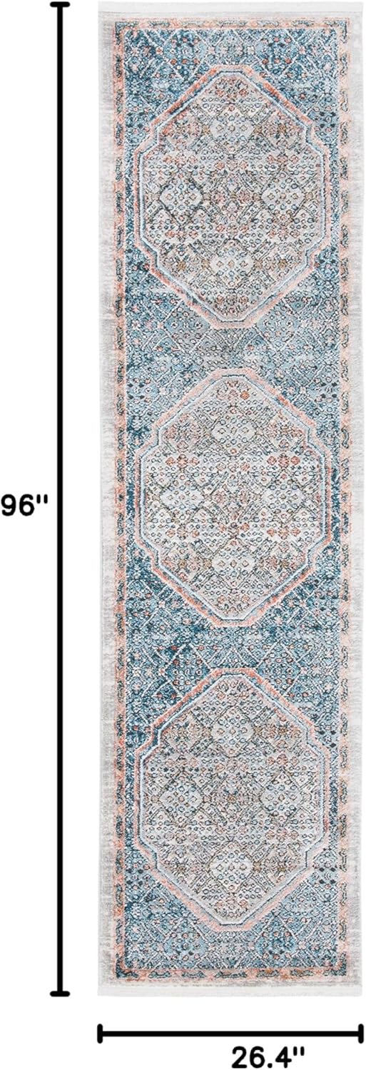SAFAVIEH Shivan Collection 2'2" x 8' Blue / Red SHV714M Medallion Distressed Non-Shedding Living Room Entryway Foyer Hallway Bedroom Runner Rug