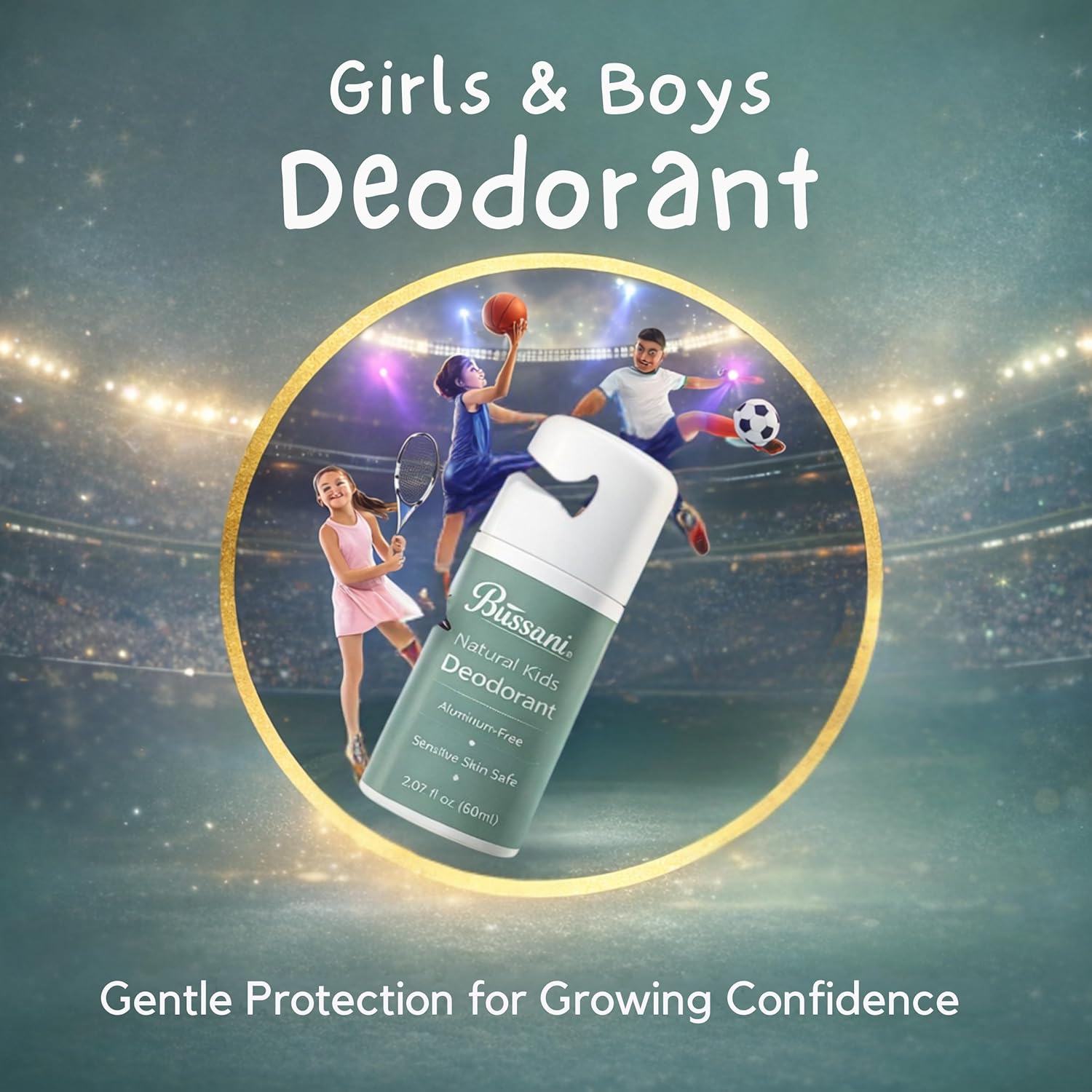 Bussani Kids Deodorant Roll-On – Cucumber & Aloe Vera Scent – Aluminum-Free, Crystal Salt Stone, Gentle on Skin –Gift Set for Boys, Girls, Teens, and Adults – 2.02 fl oz (Cucumber - 3 Pack)