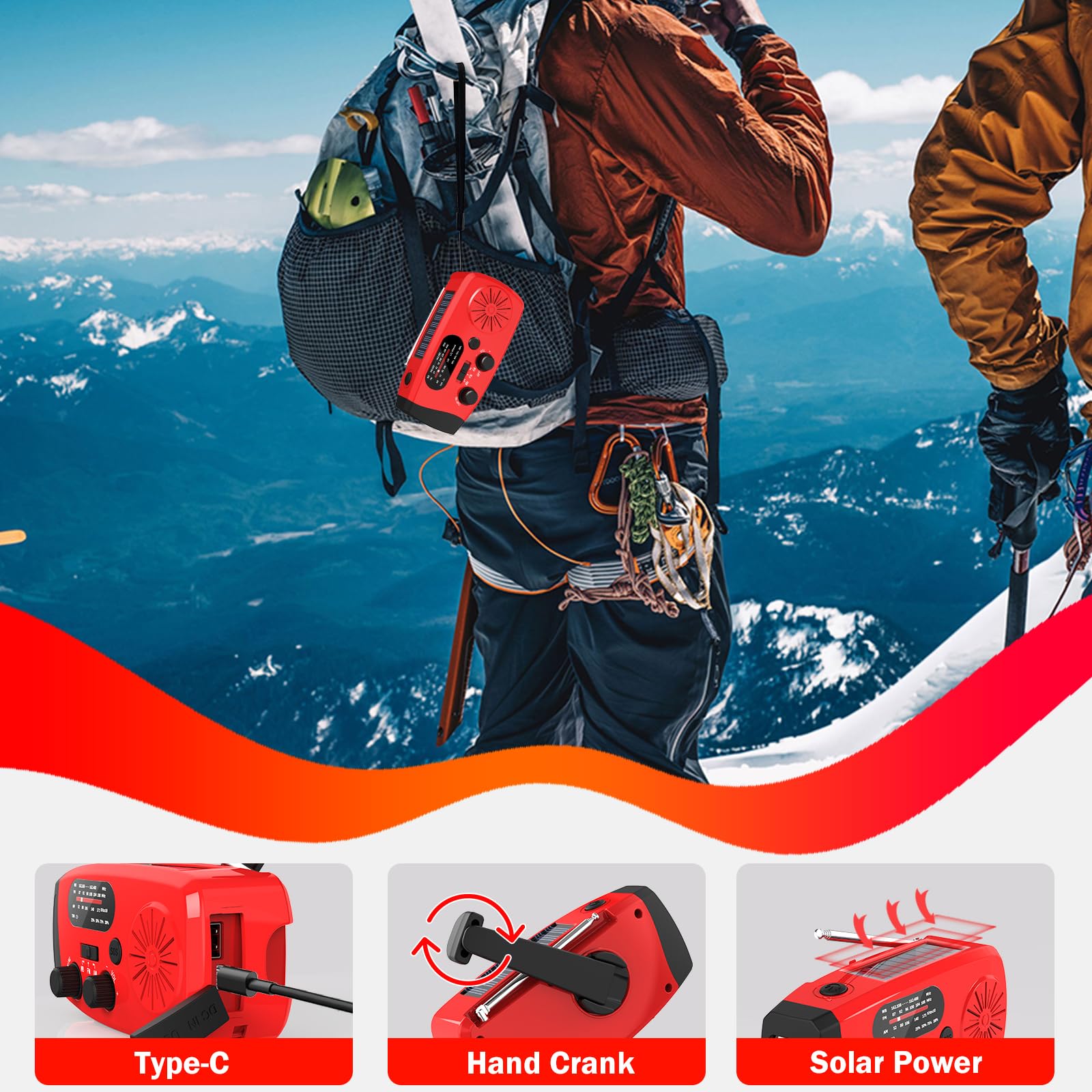 Noodweerradio, Crank Radio, 4000 mAh Batterij, FM/AM/WB/NOAA Alarm, Solar Noodradio met USB Oplaadkabel, SOS Alarm & Zaklamp, SOS voor Camping, Nood Smartphone Opladen, Groen | NL