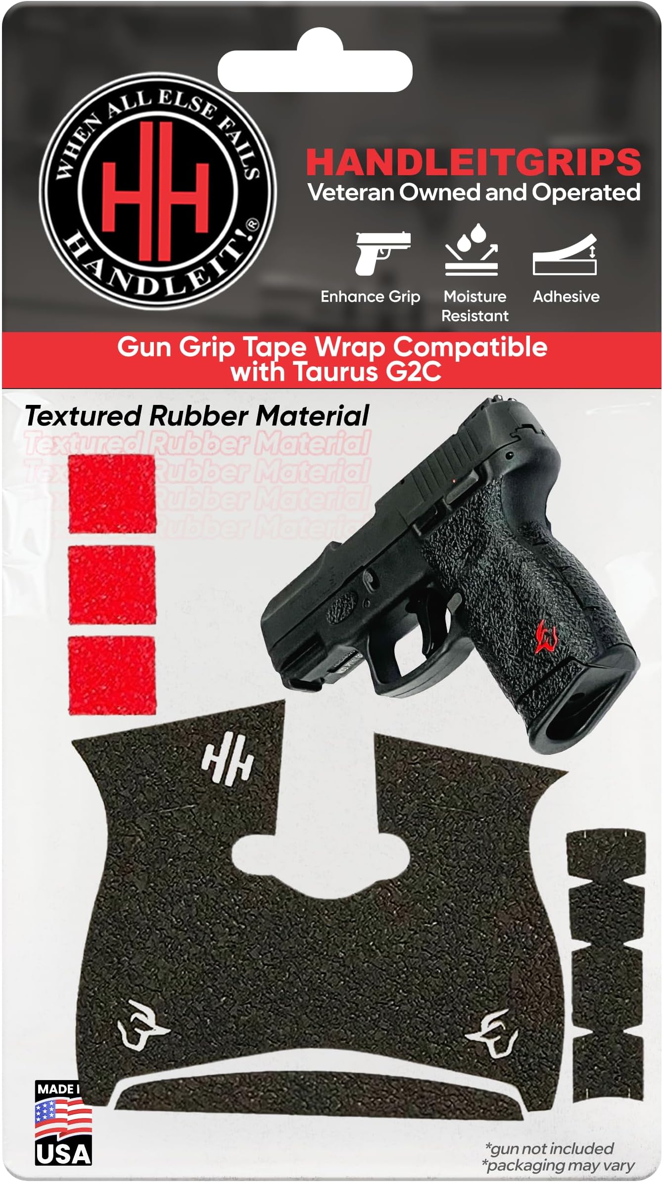 Gun Grip Tape Compatible with Taurus G2C | Black Textured Rubber Pistol Grip Tape with Inserts Colors Red, Green, or White Gun Accessories Veteran Owned