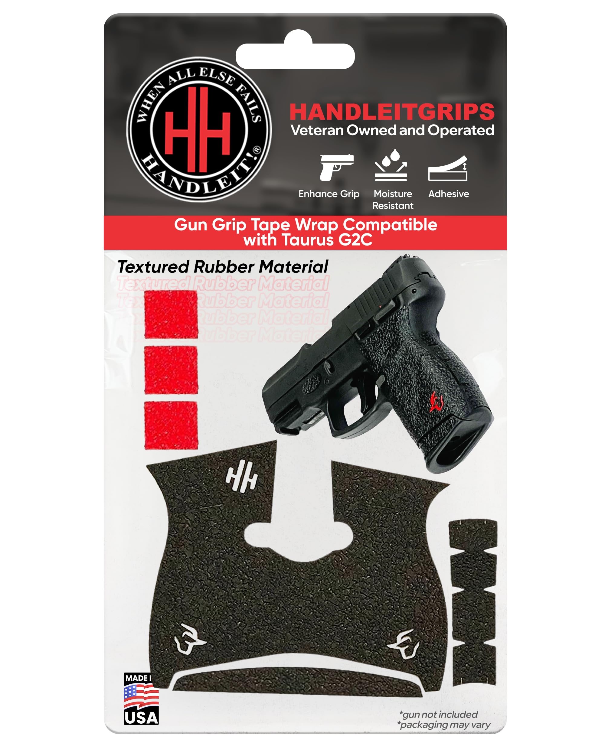 Handleitgrips Gun Grip Tape Compatible with Taurus G2C | Black Textured Rubber Pistol Grip Tape with Inserts Colors Red, Green, or White Gun Accessories Veteran Owned