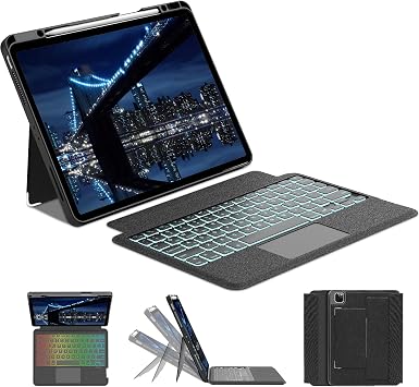 Trackpad Keyboard Case for iPad Air 13-inch M3, 2025/ M2, 2024& iPad Pro 12.9 Case inch 3/4/5/6th Gen, Soft Tablet Protector Case Kickstand Magnetic Detachable Wireless Backlit Keyboard,Black