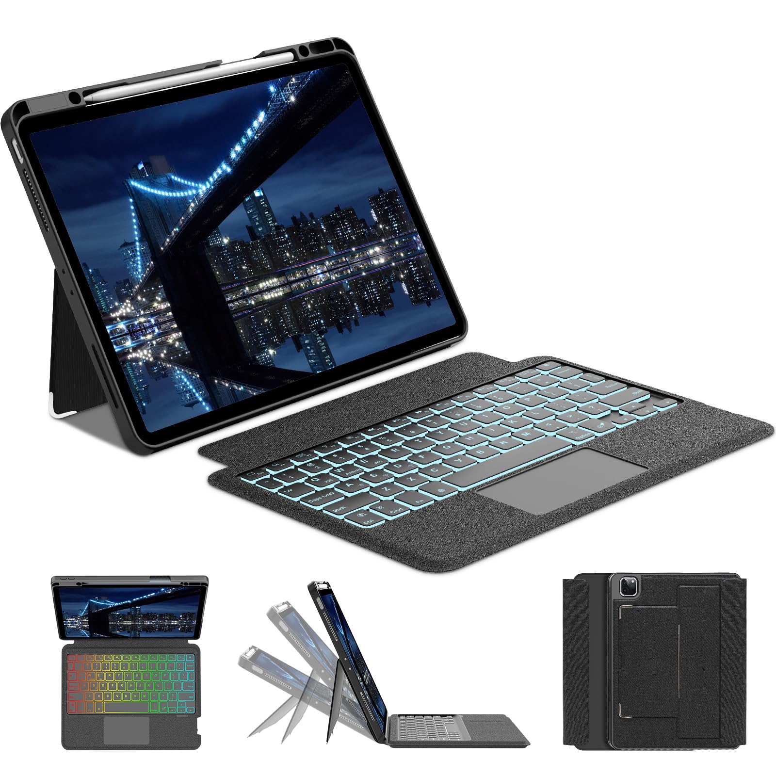 KVAGO Keyboard Case for iPad Air 13-inch (M3, 2025/ M2, 2024)& iPad Pro 12.9 Case inch (3/4/5/6th Gen) with Keyboard, Magic Magnetic Keyboard, Rainbow Color Backlit, Multi-Touch Trackpad, Dark Black