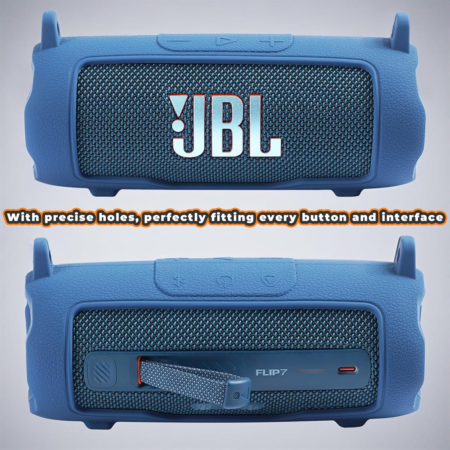 Silicone Cover Compatible with JBL Flip 7 Waterproof Portable Speaker with Shoulder Strap (Blue) - Image 5