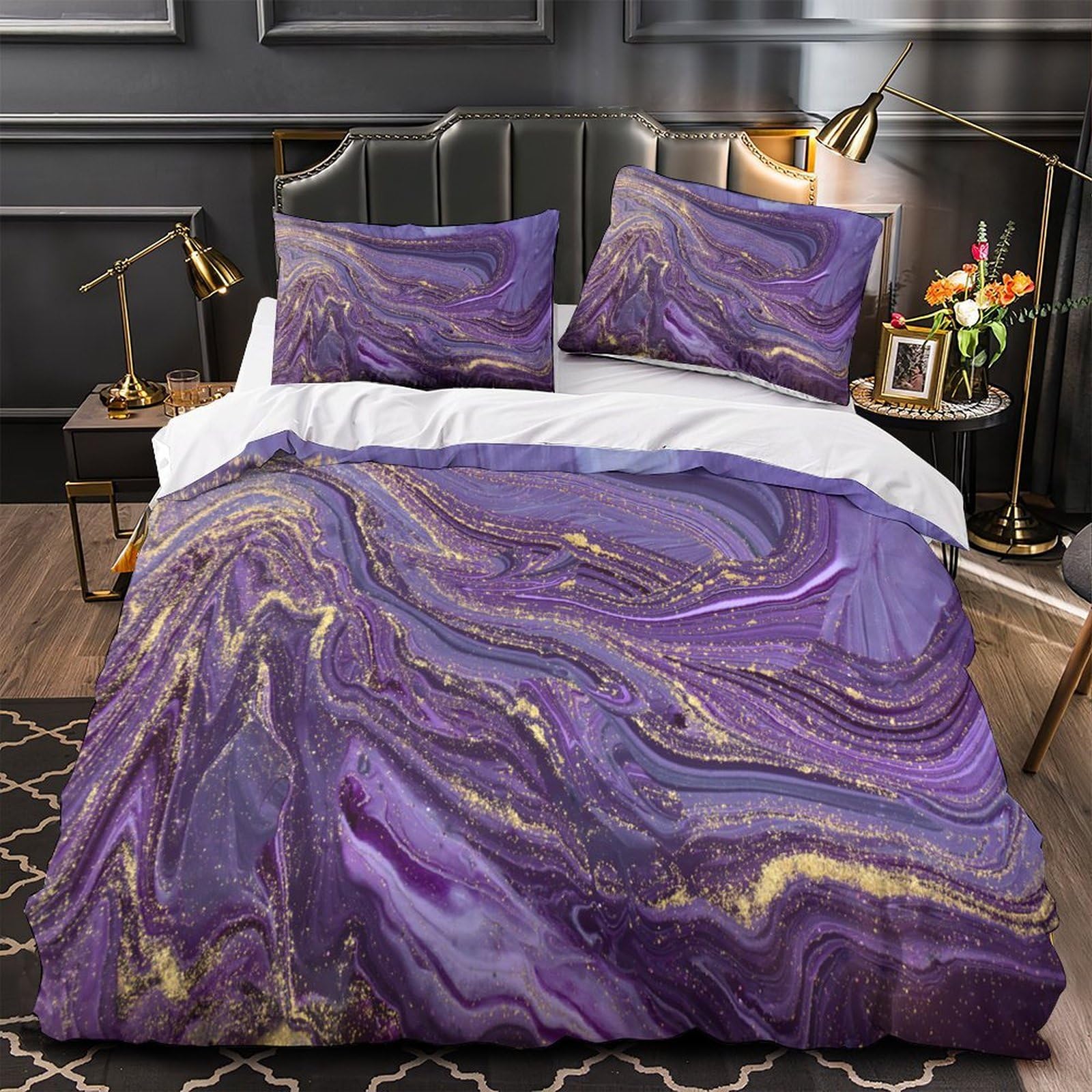 Housse de couette hypoallergénique microfibre respirante violette King 220x240