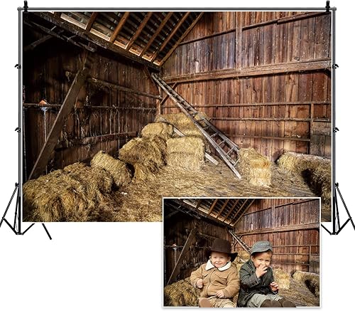 TTQYFNM 12x8ft Western Farm Backdrop Old Wooden Barn with St