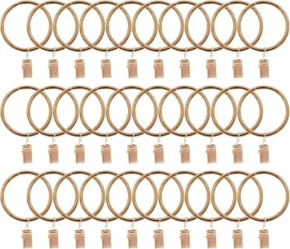 Curtain Ring with Clips,Iron Drapery Clips Hooks,TTZEZE Rustproof Curtain Clip Rings Hooks,30PCS Curtain Hooks for Curtain Rod Dia.35mm/1.38 THK 3.5mm/0.14, Rose Gold