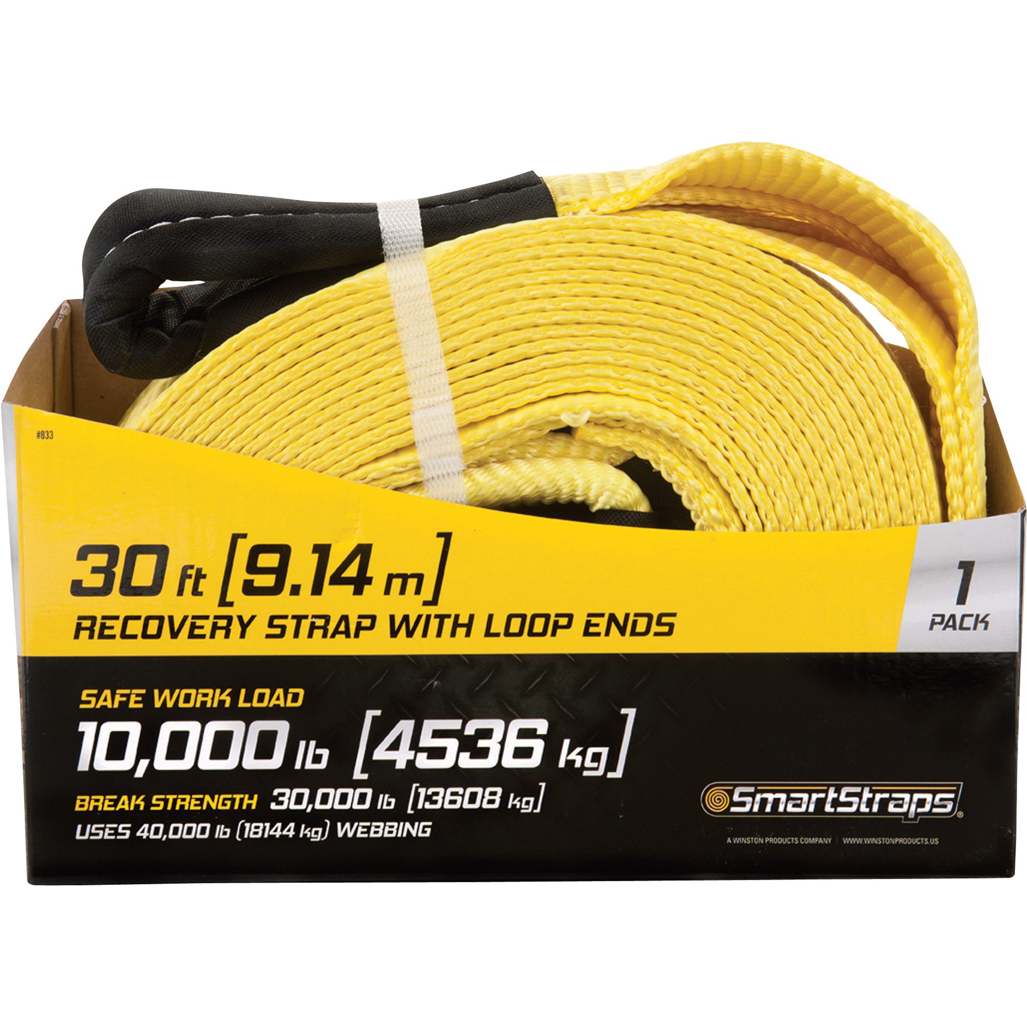 Smart Straps HeavyDuty Recovery Tow Strap with Loop Ends, 30ft.L x 4in