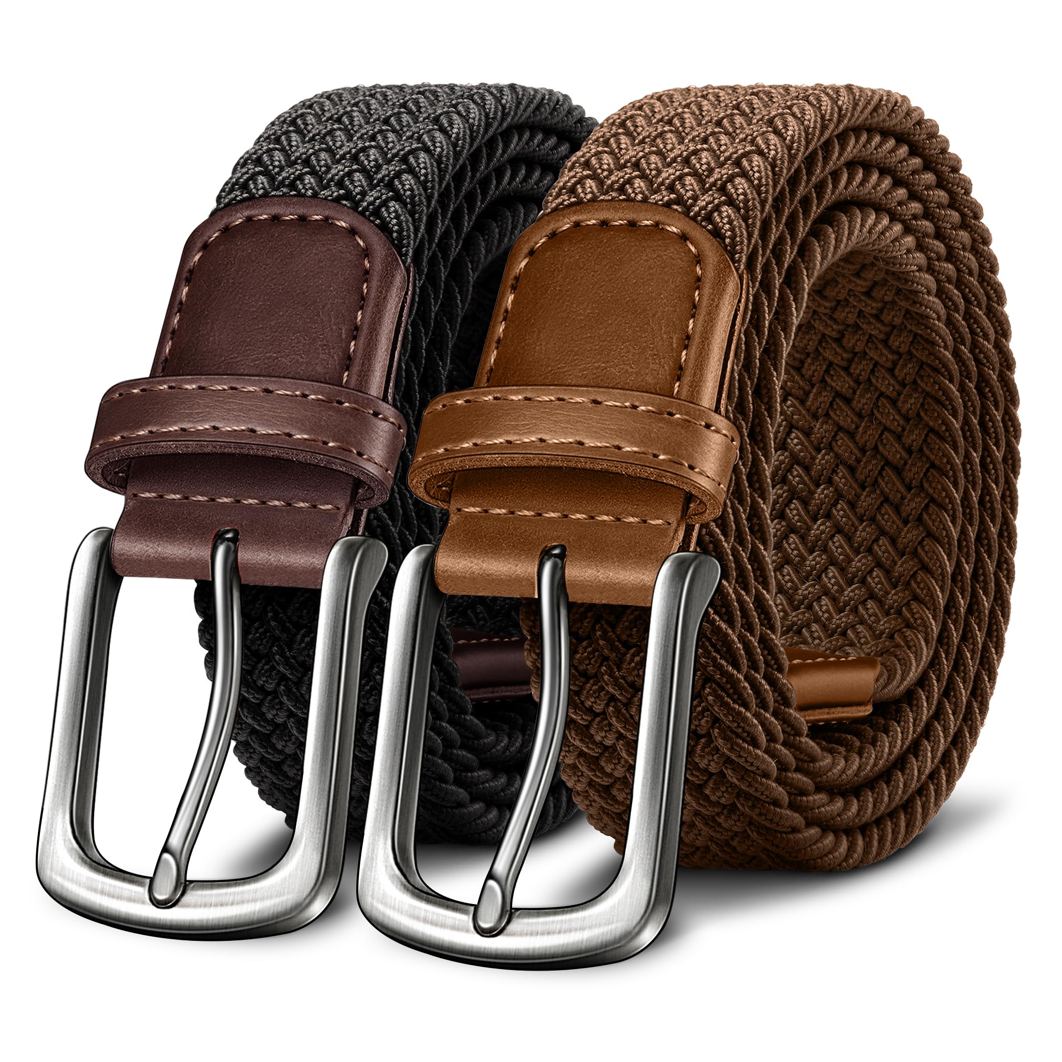 KEMISANT Men's Stretch Woven Braided Web Golf Belt 1 3/8"-Multi-Pack