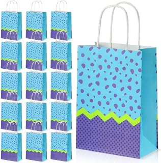 Epakh 24 Pcs Cartoon Animation Party Gift Bags Candy Cookie Paper Bags with Handles for Adults Birthday Party Favors (Purple Dots)