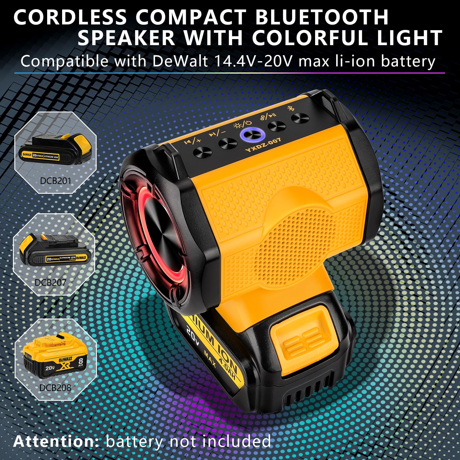 WaxPar Mini Speaker for Dewalt 20V Battery Portable Speaker Cordless Speakers 20W Loud True Wireless Stereo Speakers HD Sound, TWS Pairing, Connection 5.3, 24H Playtime