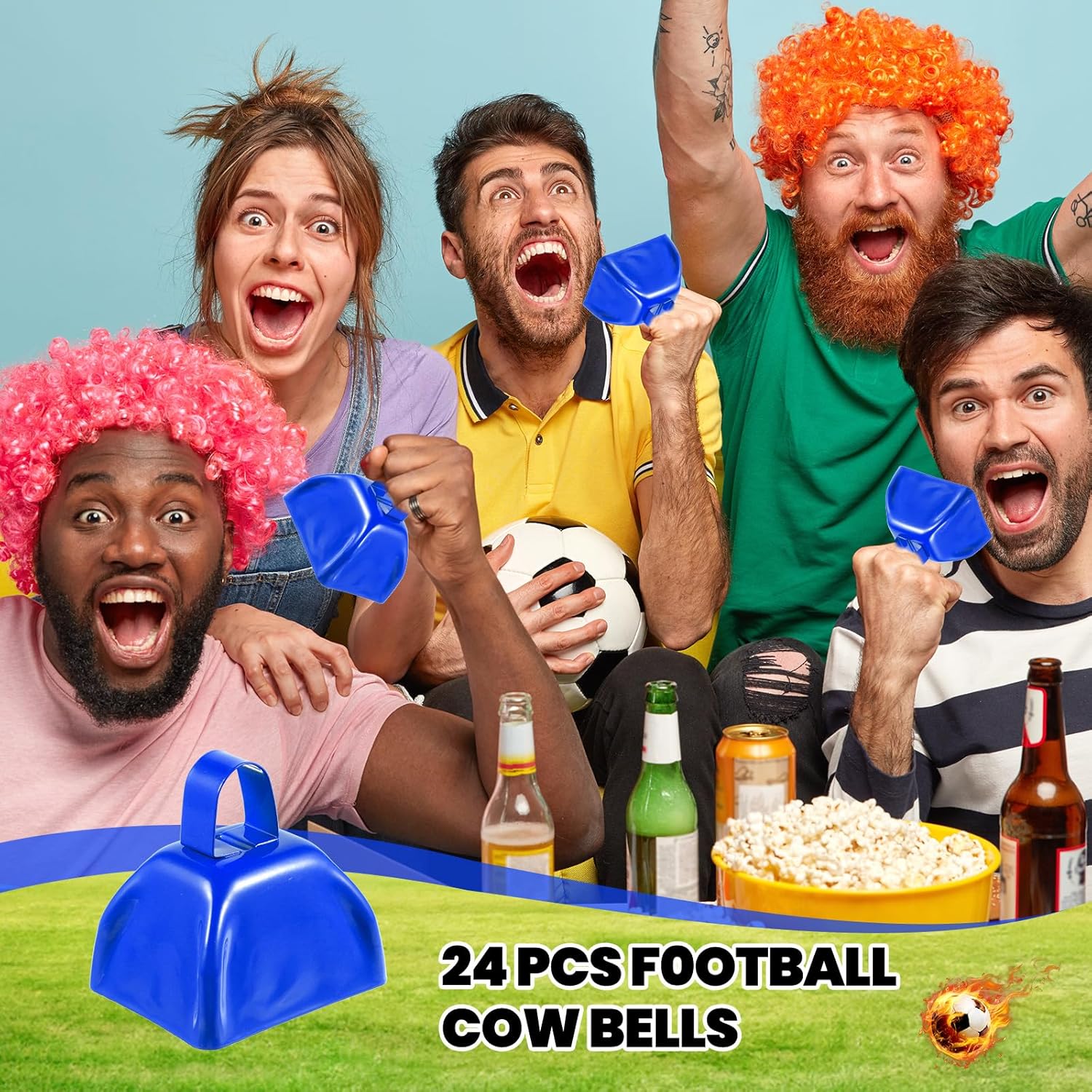 24 Pcs Metal Cowbell with Handle Cow Bells Noise Makers for Sporting Events Small Loud Noisemaker Cow Bell for Wedding Cheering Football Games, (3 x 2.8 x 2.5,blue)