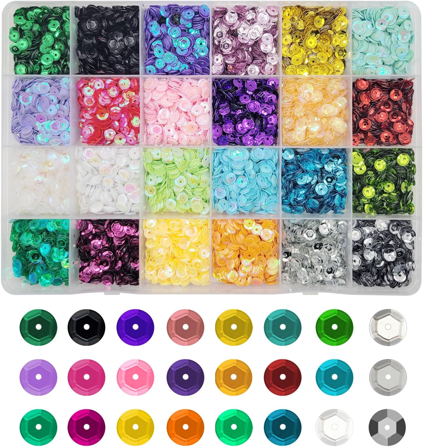 43200 Pcs Loose Sequins Bulk 5mm Rainbow Round Embroidery Sequins Cup Mixed Colors Crafts Sequin Spangles with Holes for Crafts, Sewing, Slime, Wedding, Christmas DIY Arts