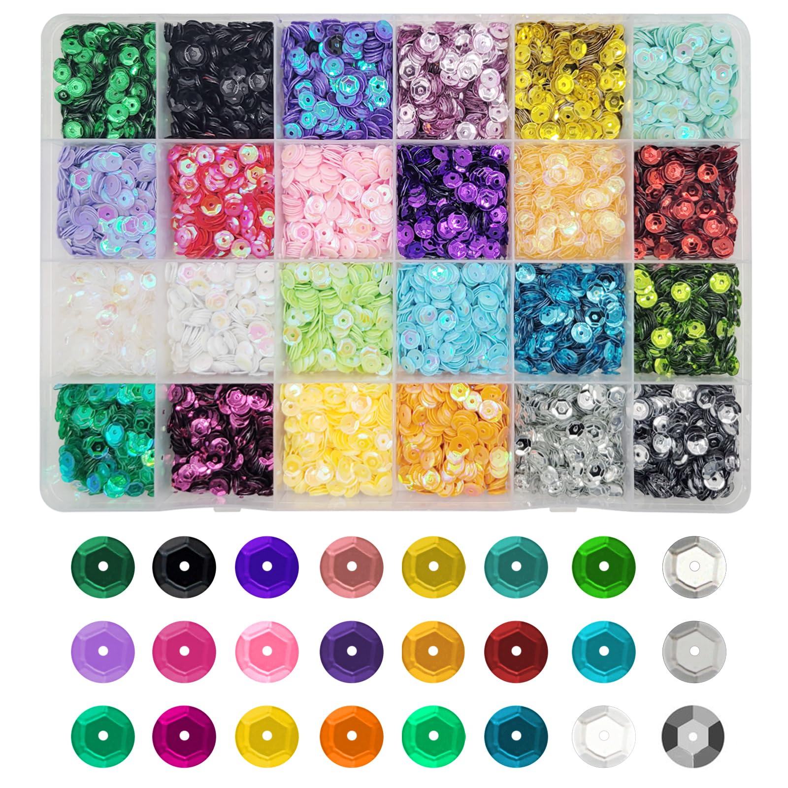 43200 Pcs Loose Sequins Bulk 5mm Rainbow Round Embroidery Sequins Cup Mixed Colors Crafts Sequin Spangles with Holes for Crafts, Sewing, Slime, Wedding, Christmas DIY Arts