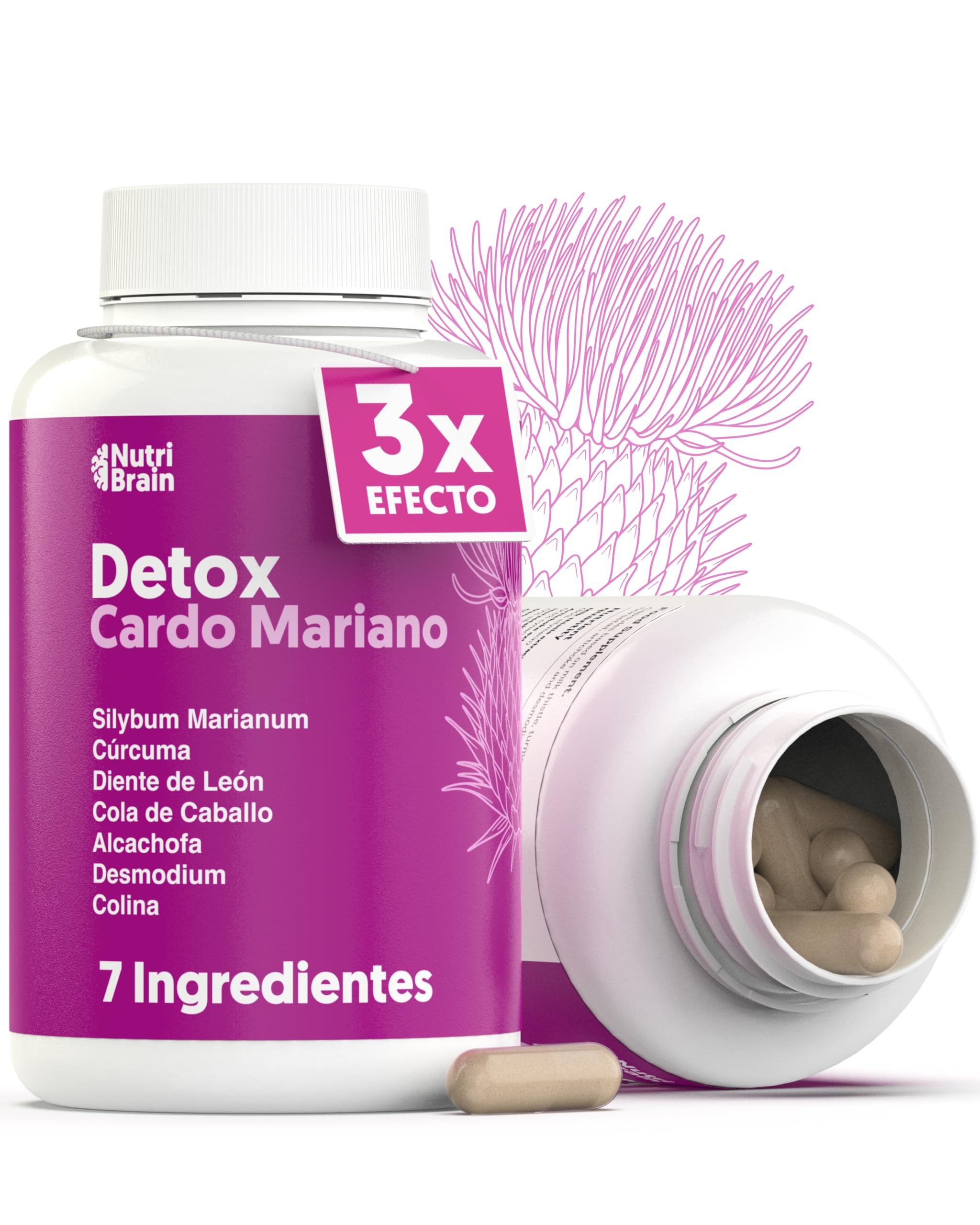 Cardo Mariano 3X ACCIÓN con Cúrcuma, Diente de León, Alcachofa, Cola de Caballo, Colina & Desmodium | Depurativo DETOX para apoyo Hepático, Diurético y Digestivo | 155 Cáps.
