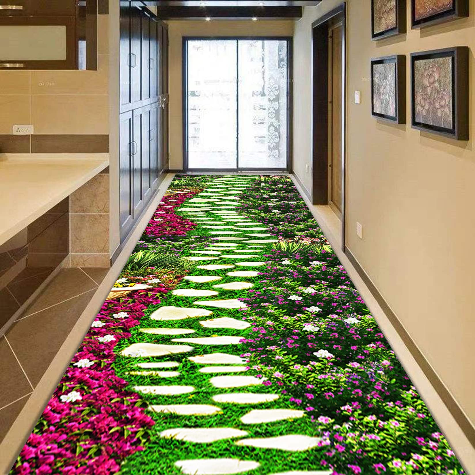 Tapis de couloir 120x450cm moderne et lavable pour grands passages