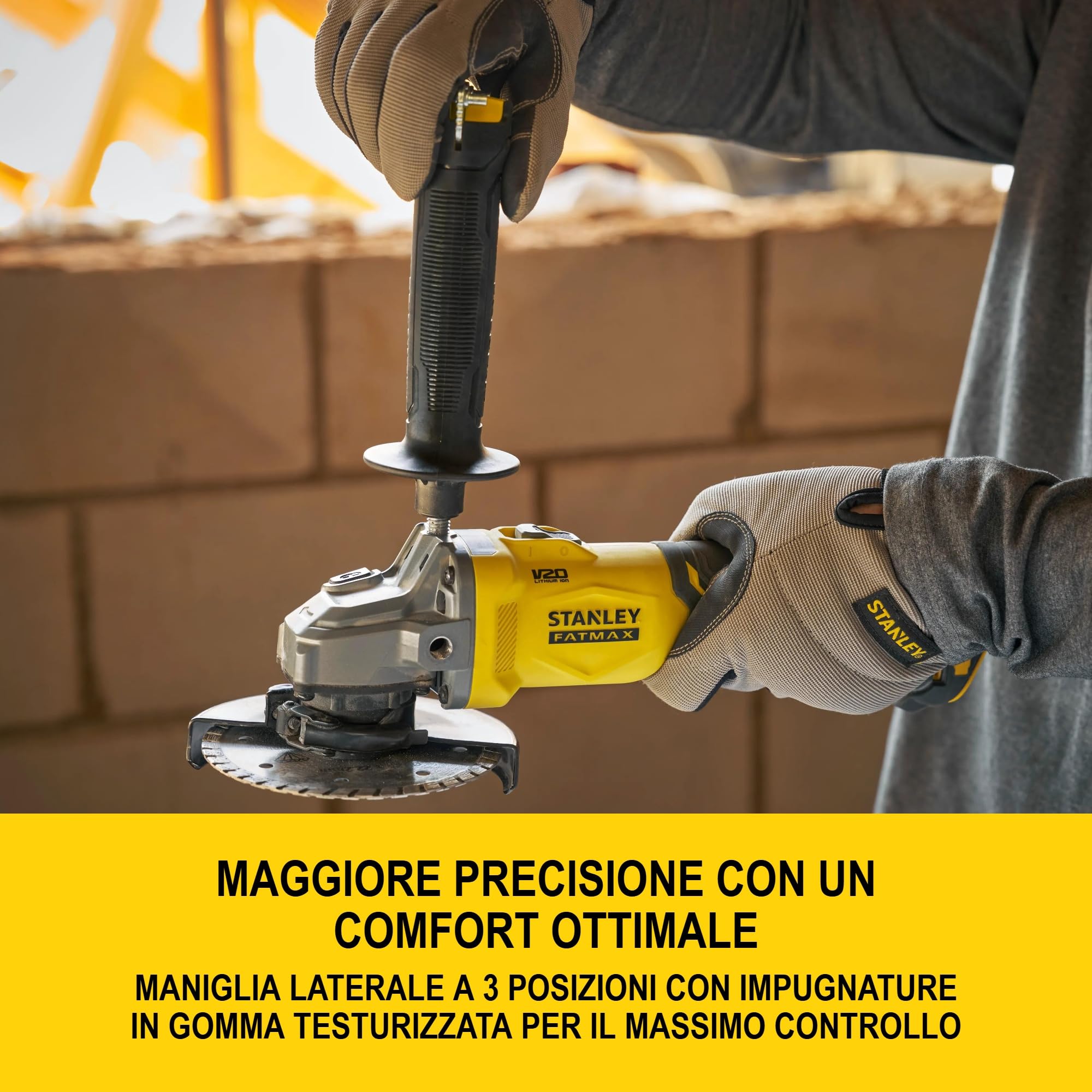 STANLEY FATMAX V20, smerigliatrice angolare Brushless da 125 mm, include batteria agli ioni di litio da 4,0 Ah, caricatore da 2 A e custodia PRO-STACK, 18 V, SFMCG710M1T-QW