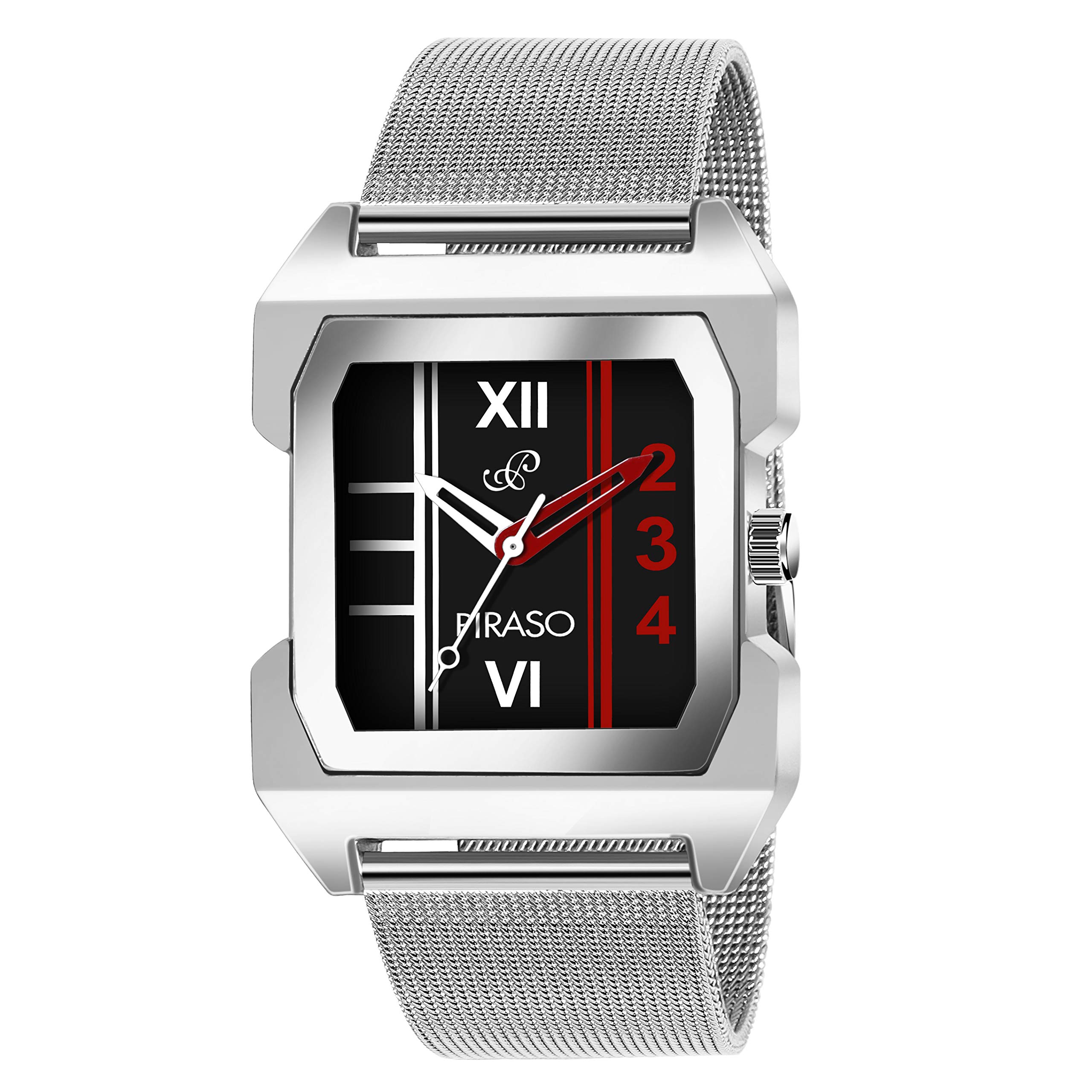 PIRASOClassy Square Shape Black Dial and Silver Chain Watch for Men