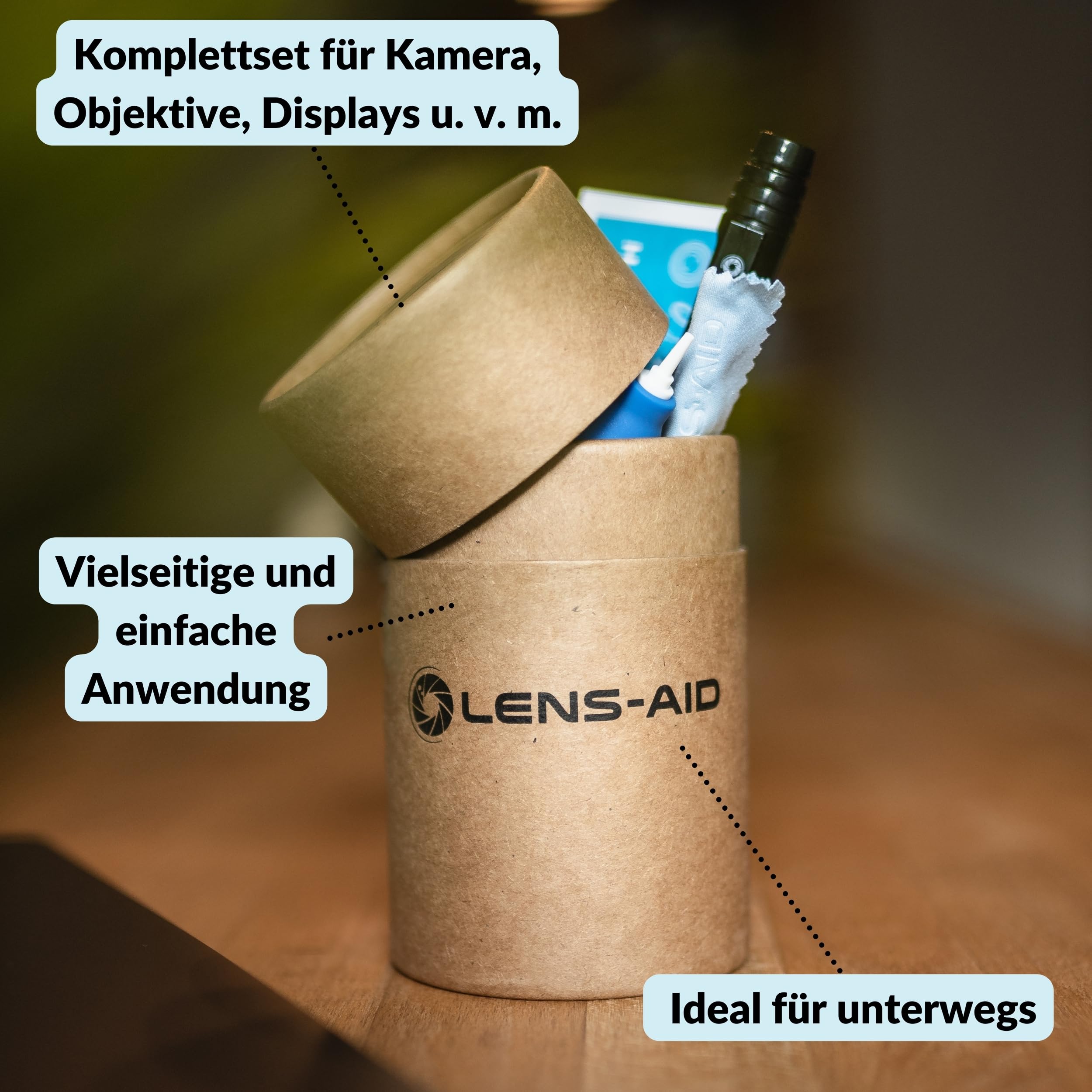 LENS-AID 8-in-1 Kamera Reinigungsset für Vollformat, APS-C & Objektiv - Mit Flüssig-Reiniger, Mikrofasertuch, Reinigungsstäbchen, feuchten Reinigungstüchern, Reinigungsstift, Blasebalg & mehr