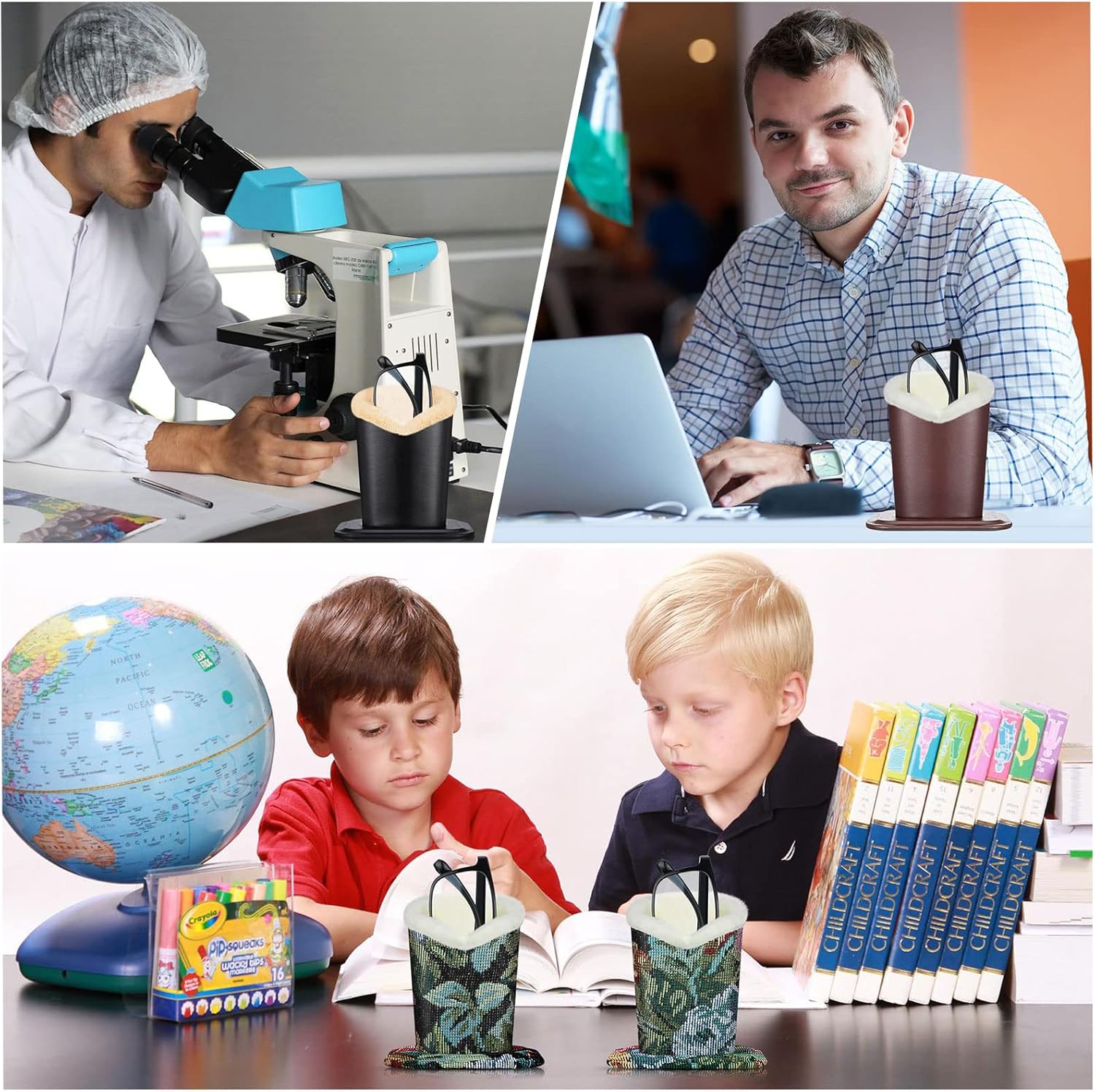 Weewooday 6 Pack Plush Lined Eyeglasses Holder Stand for Glasses Leather Reading Stand Case Protective Glasses Case (Lovely) - Image 7