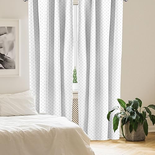 Miniatura 4 de Ambesonne Cortinas grises para ventana, pequeños lunares sobre fondo blanco, estilo retro, patrón tradicional pastel, decoración ligera, juego de 2